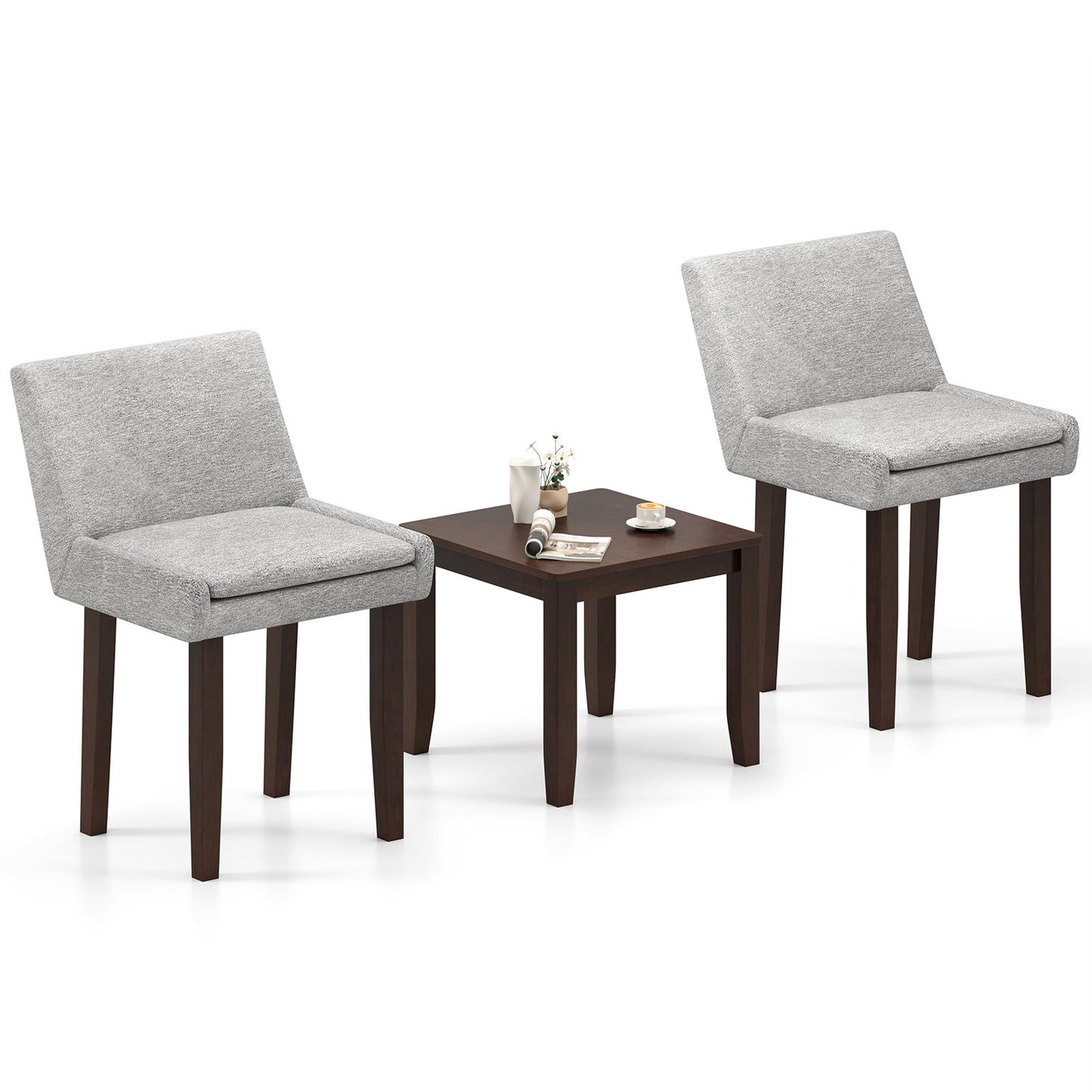 3 Piece Accent Chair and Table Set with Upholstered Seats and Wooden Frame
