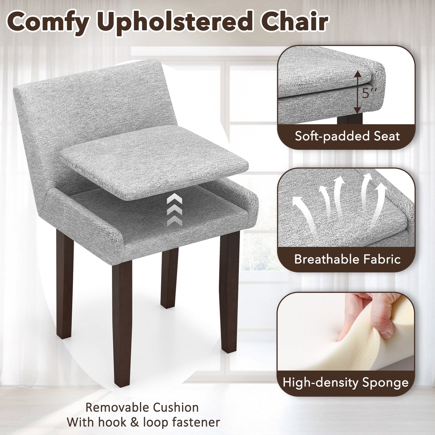 3 Piece Accent Chair and Table Set with Upholstered Seats and Wooden Frame