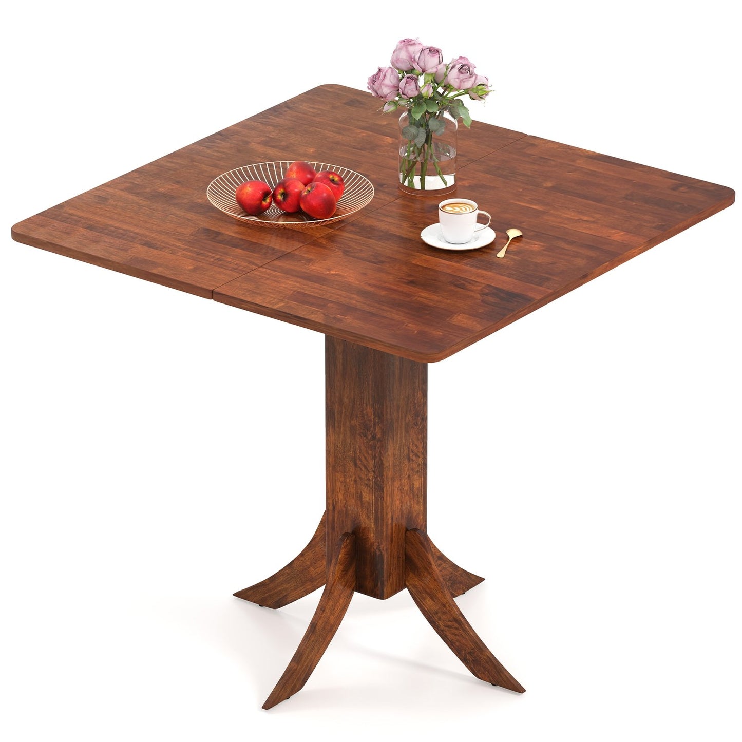 Elegant Square Dining Table with Pedestal Base and Durable Rubber Wood Frame for Small Spaces
