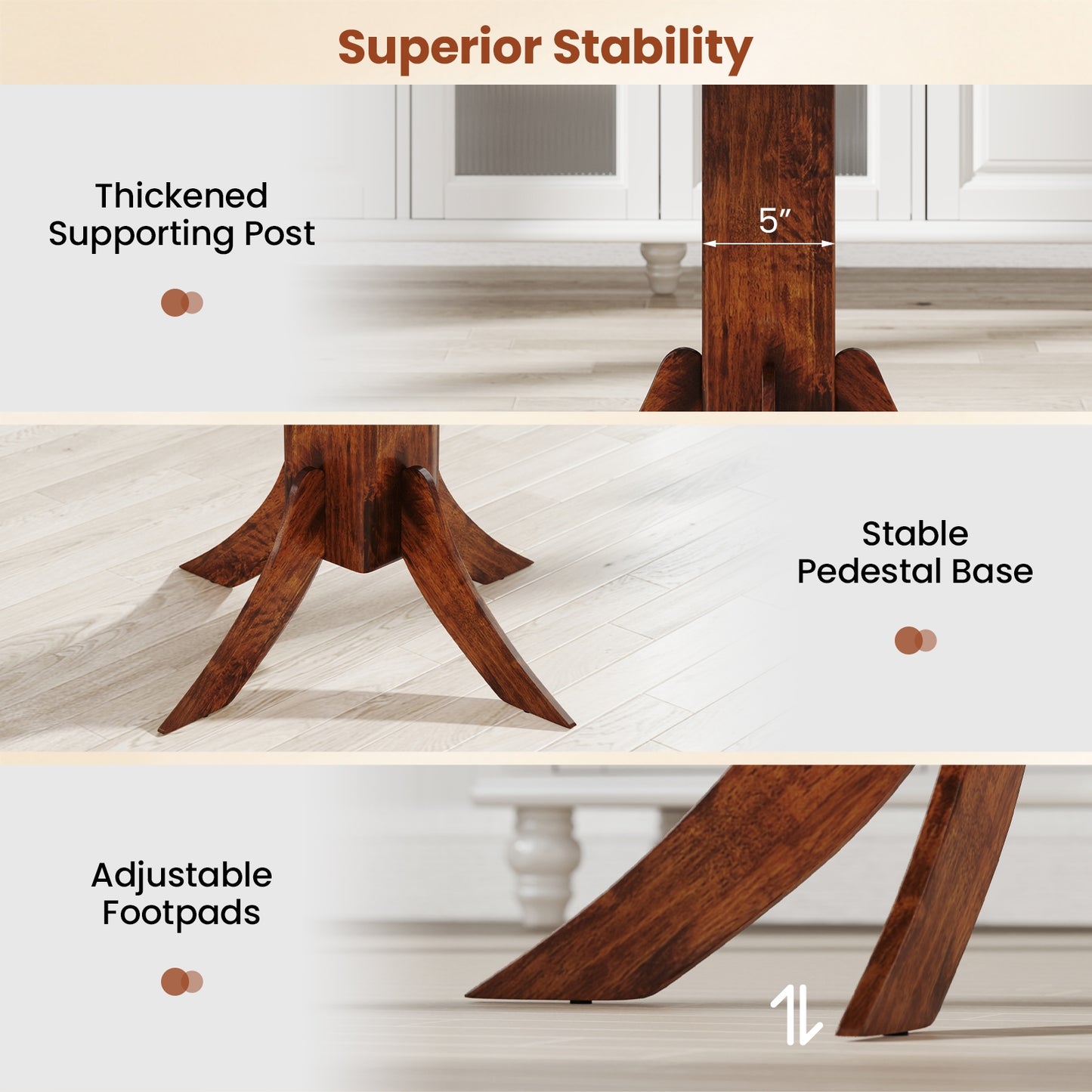 Elegant Square Dining Table with Pedestal Base and Durable Rubber Wood Frame for Small Spaces