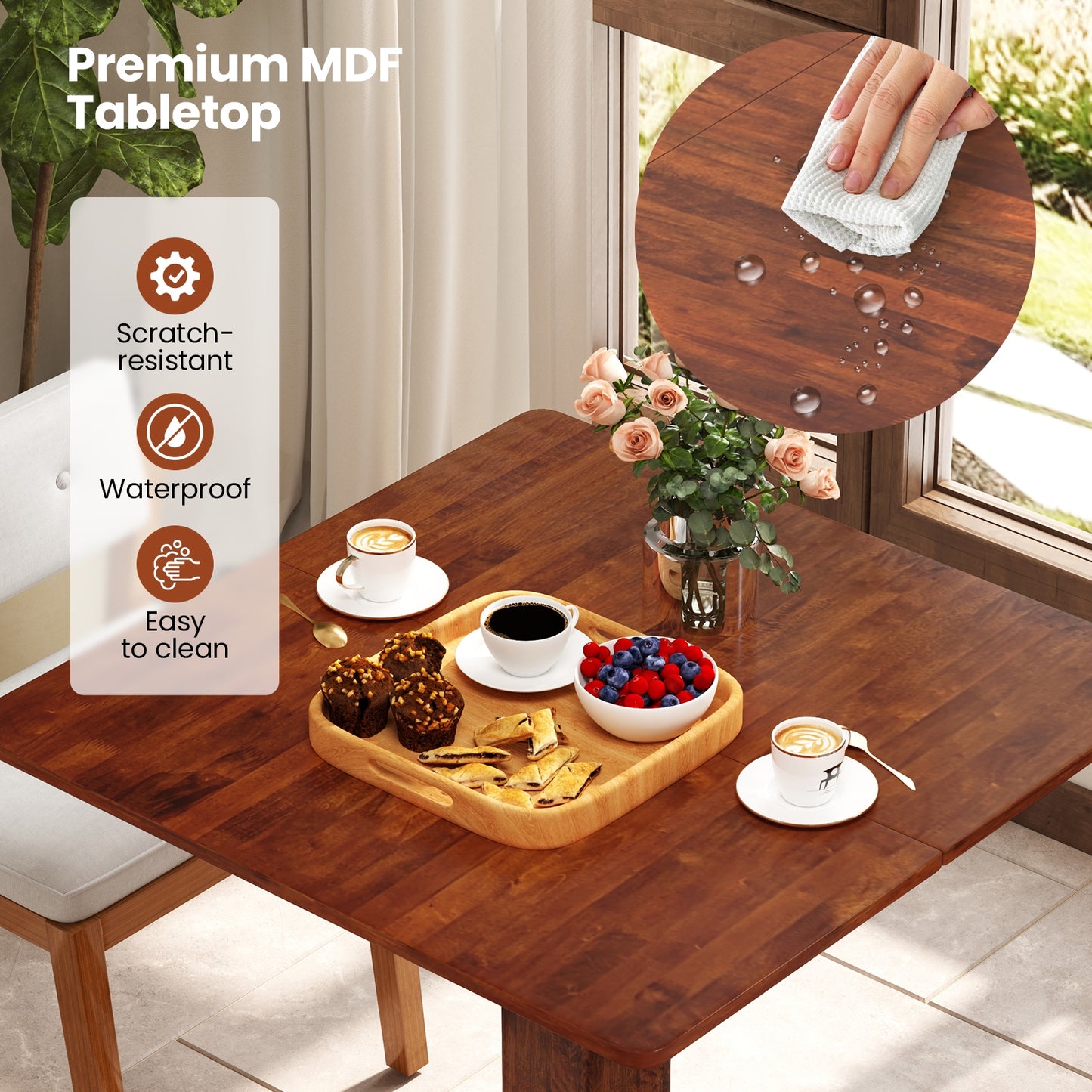 Elegant Square Dining Table with Pedestal Base and Durable Rubber Wood Frame for Small Spaces