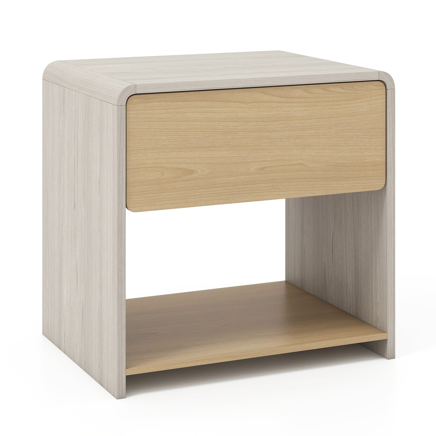 2-Tier Modern Nightstand with Drawer and Open Shelf in Oak Finish