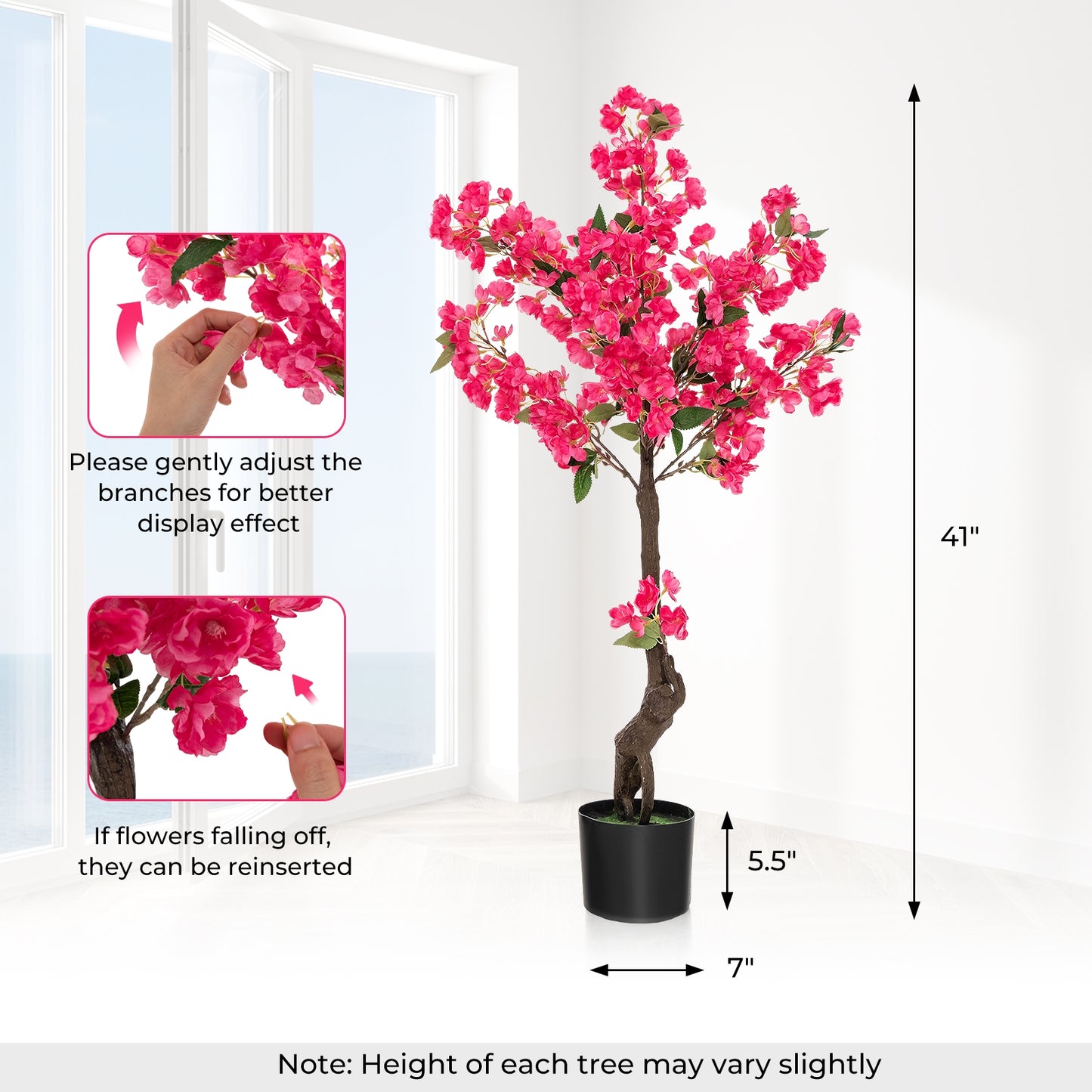2 Pack 41 Inch Artificial Plum Blossom Tree with 92 Silk Flowers - Faux Floral Plants for Home Décor