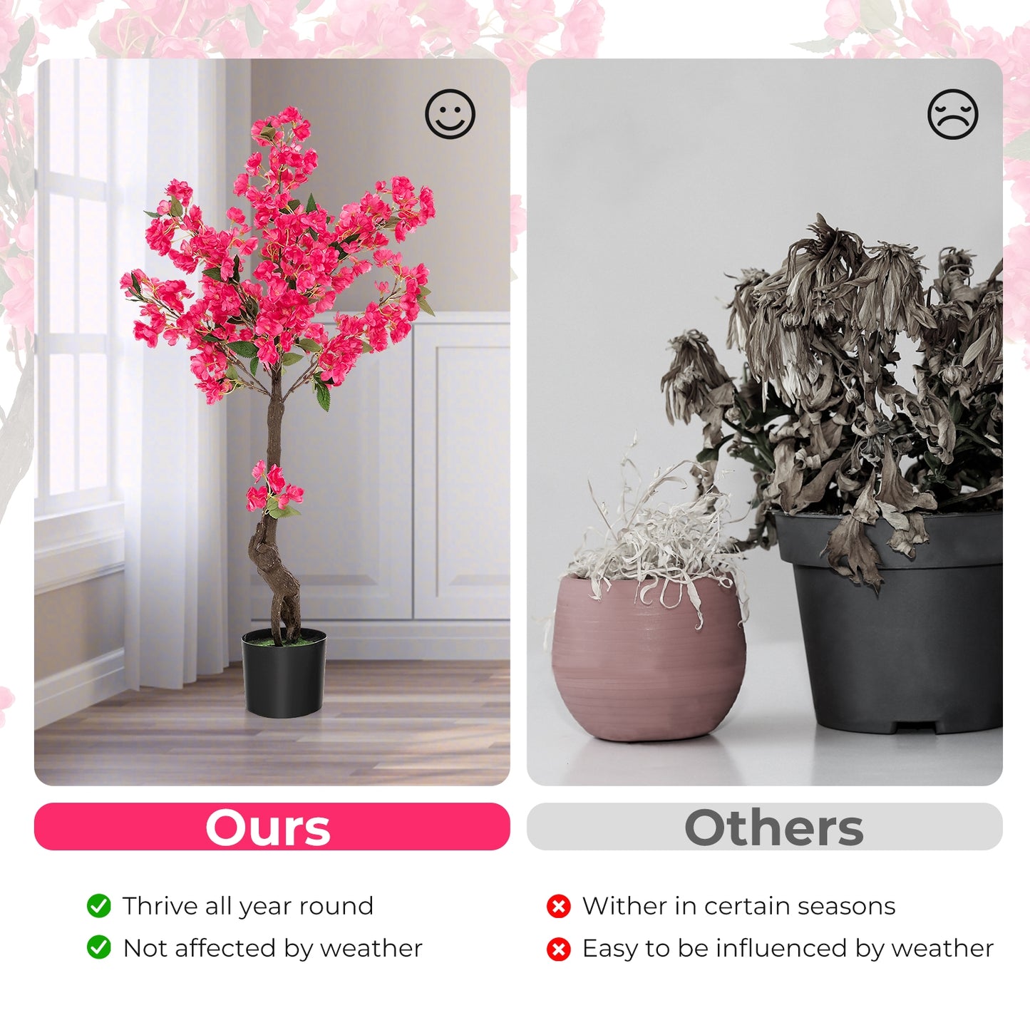 2 Pack 41 Inch Artificial Plum Blossom Tree with 92 Silk Flowers - Faux Floral Plants for Home Décor