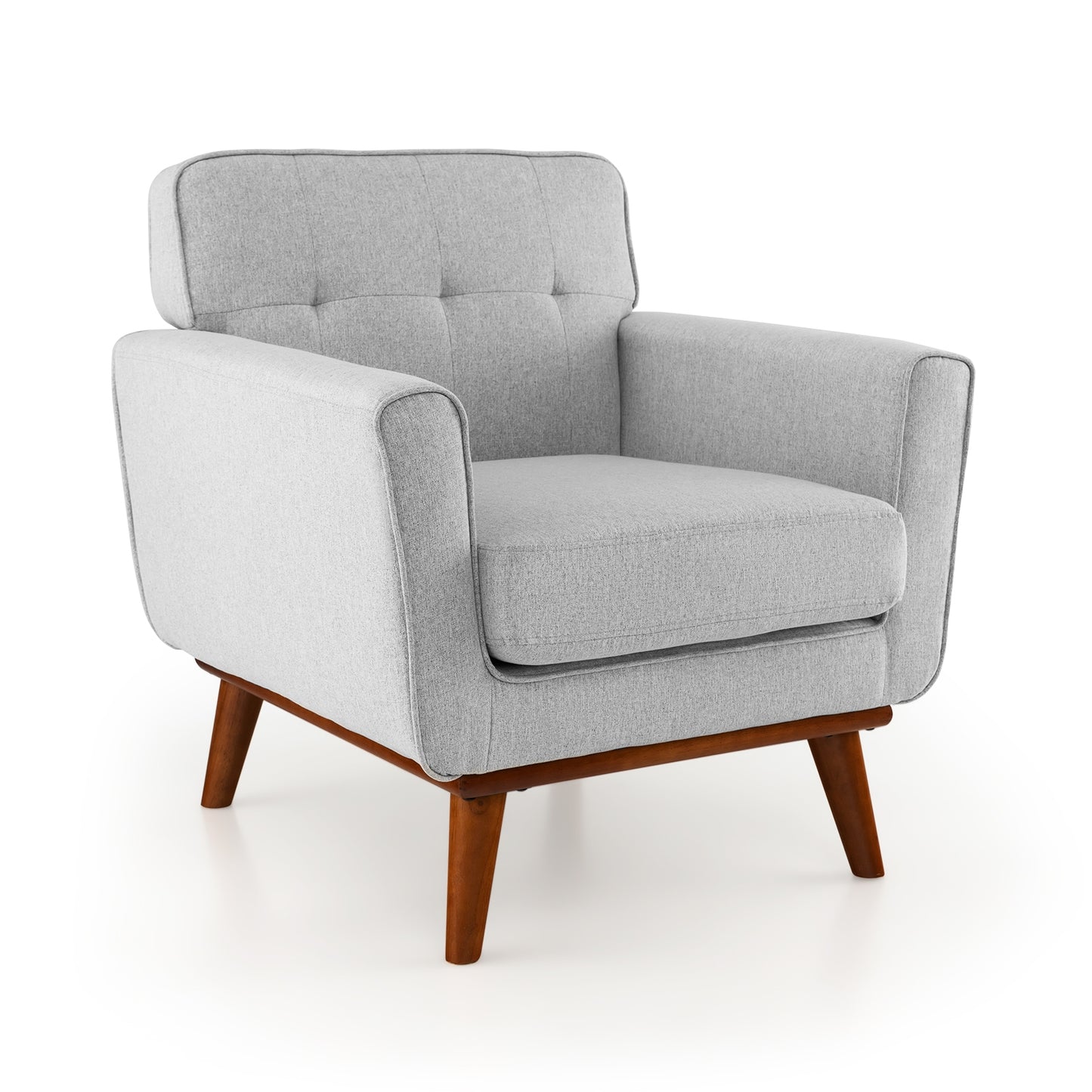Modern Upholstered Linen Accent Chair with Wooden Frame and Removable Cushion in Grey