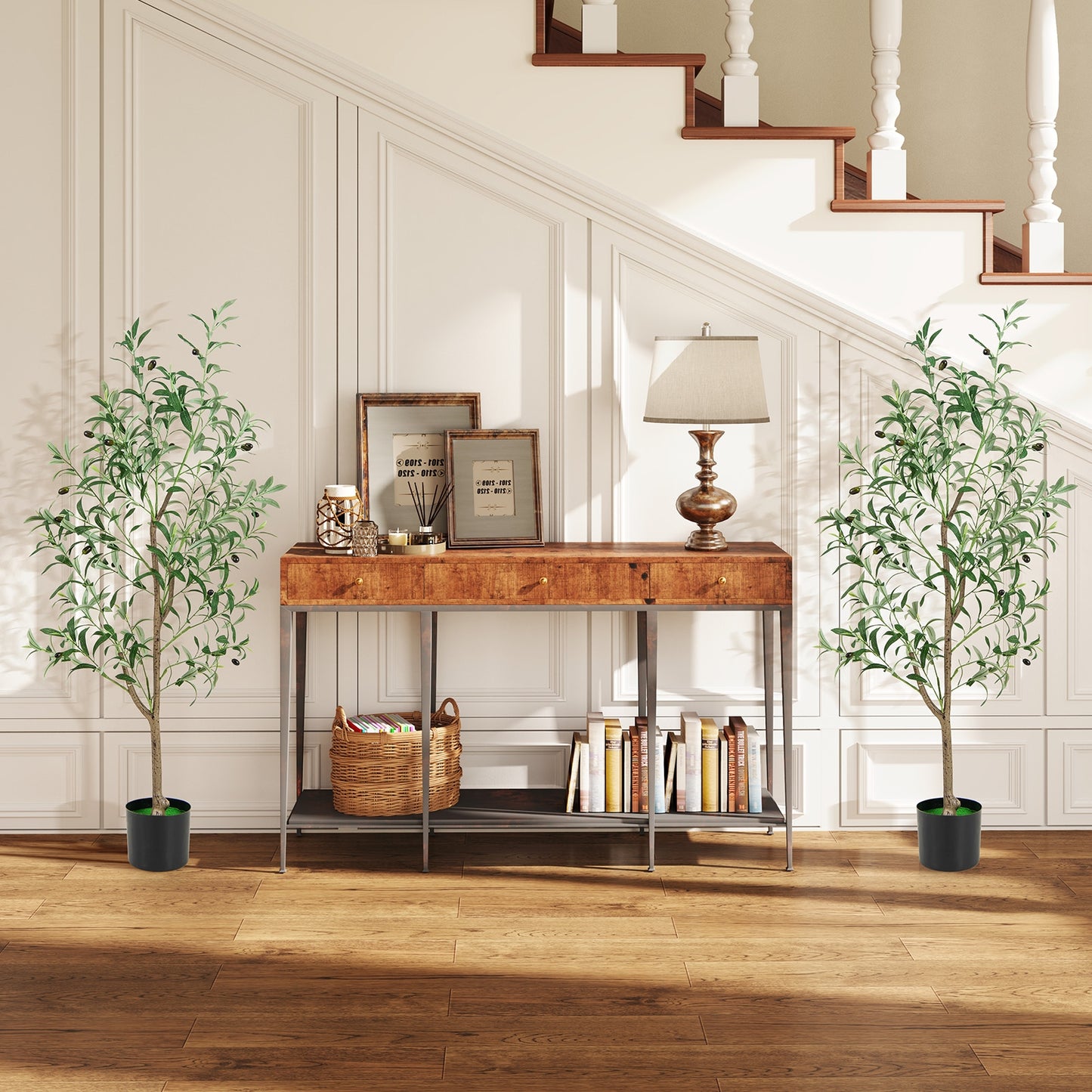 Set of 2 - 4.5ft Artificial Olive Trees with Realistic Fruits
