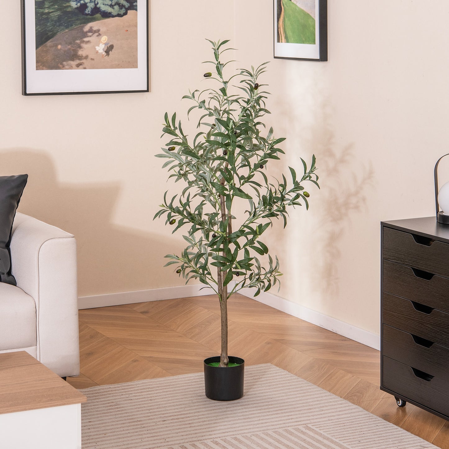 Set of 2 - 4.5ft Artificial Olive Trees with Realistic Fruits