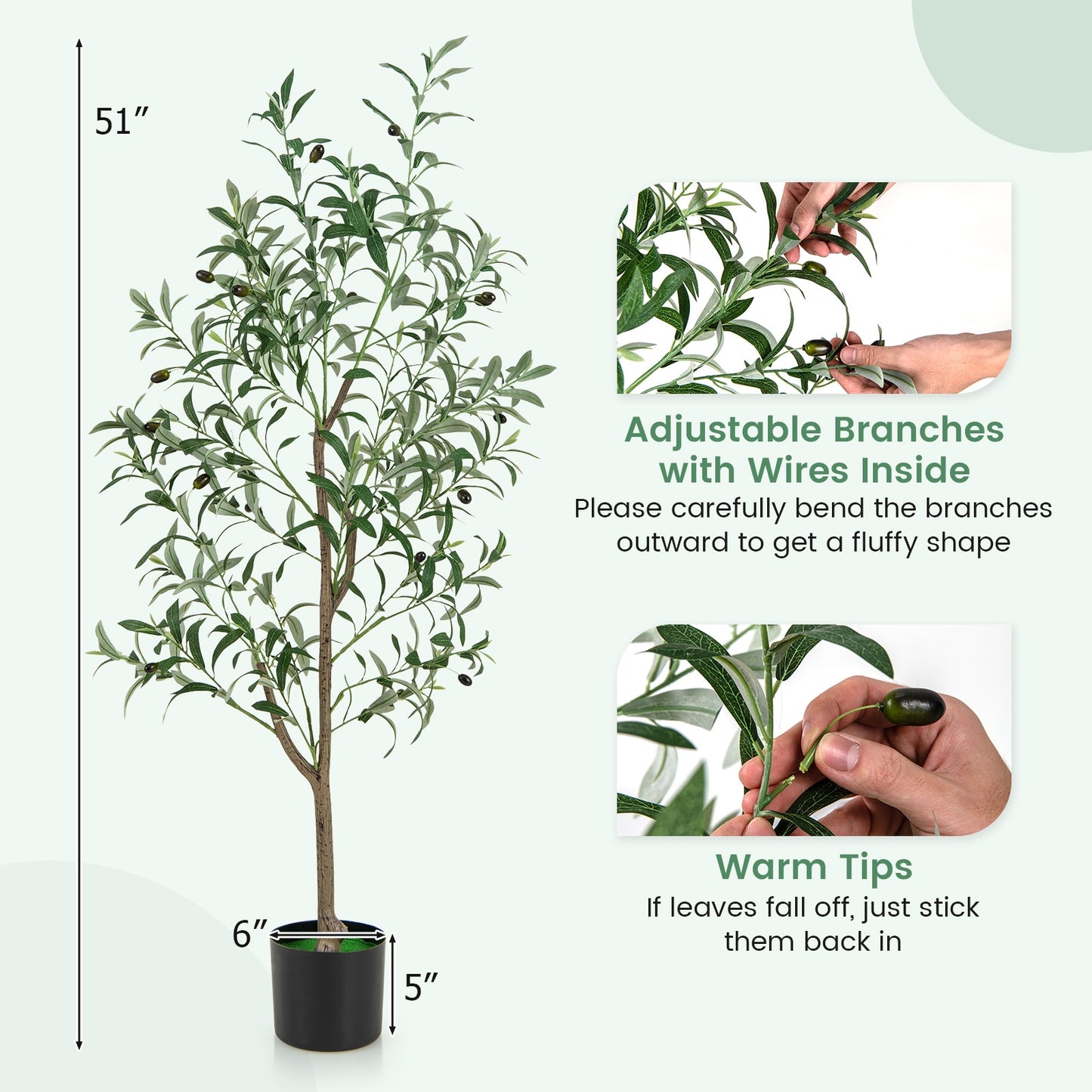 Set of 2 - 4.5ft Artificial Olive Trees with Realistic Fruits