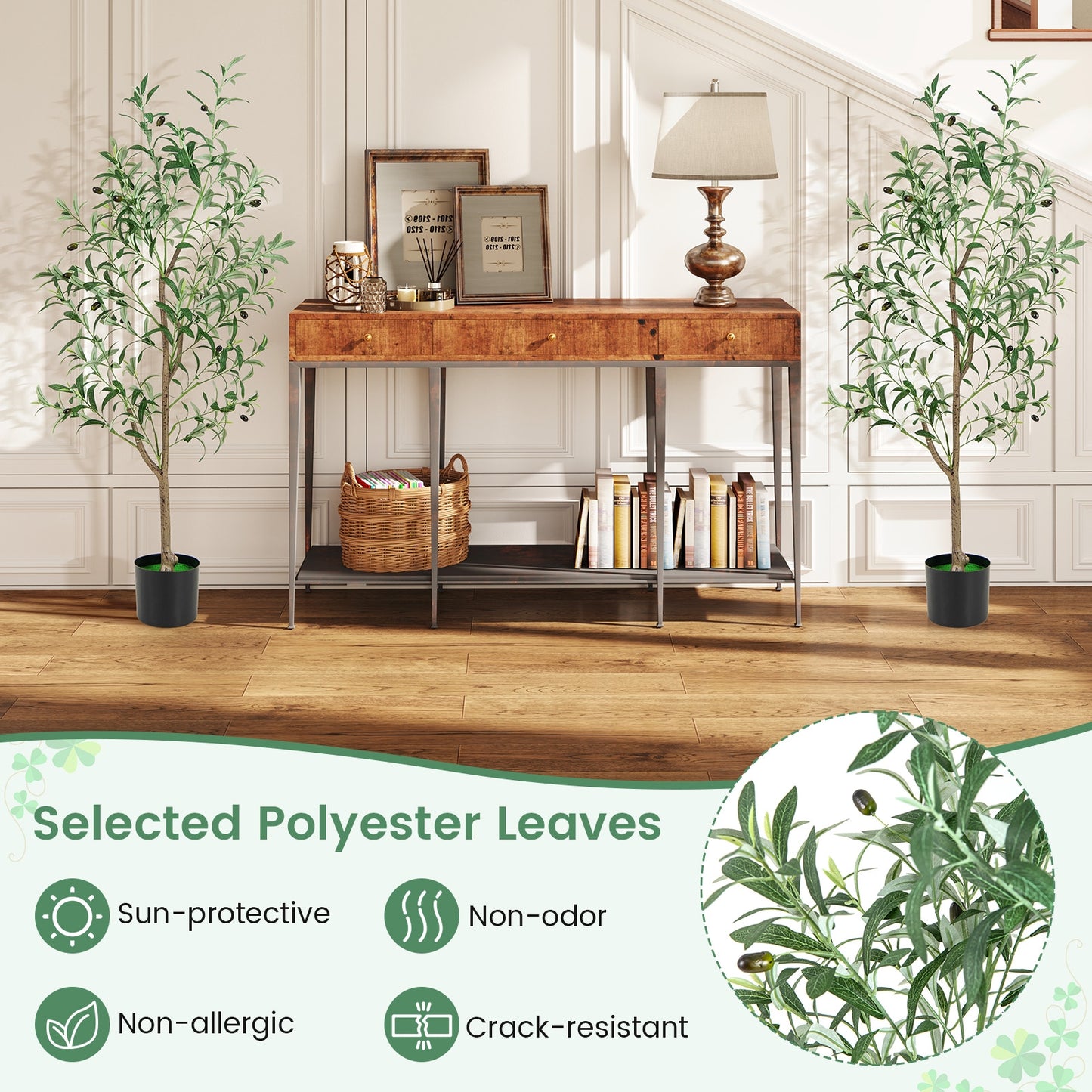 Set of 2 - 4.5ft Artificial Olive Trees with Realistic Fruits