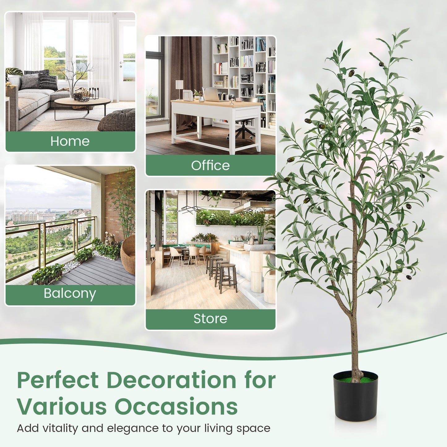 Set of 2 - 4.5ft Artificial Olive Trees with Realistic Fruits