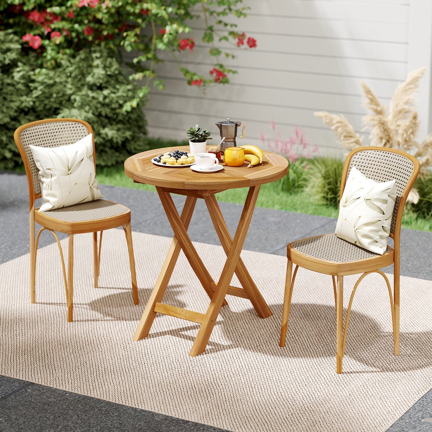 Outdoor Teak Wood Dining Table with Slatted Top and Durable X-Frame for Patio and Garden