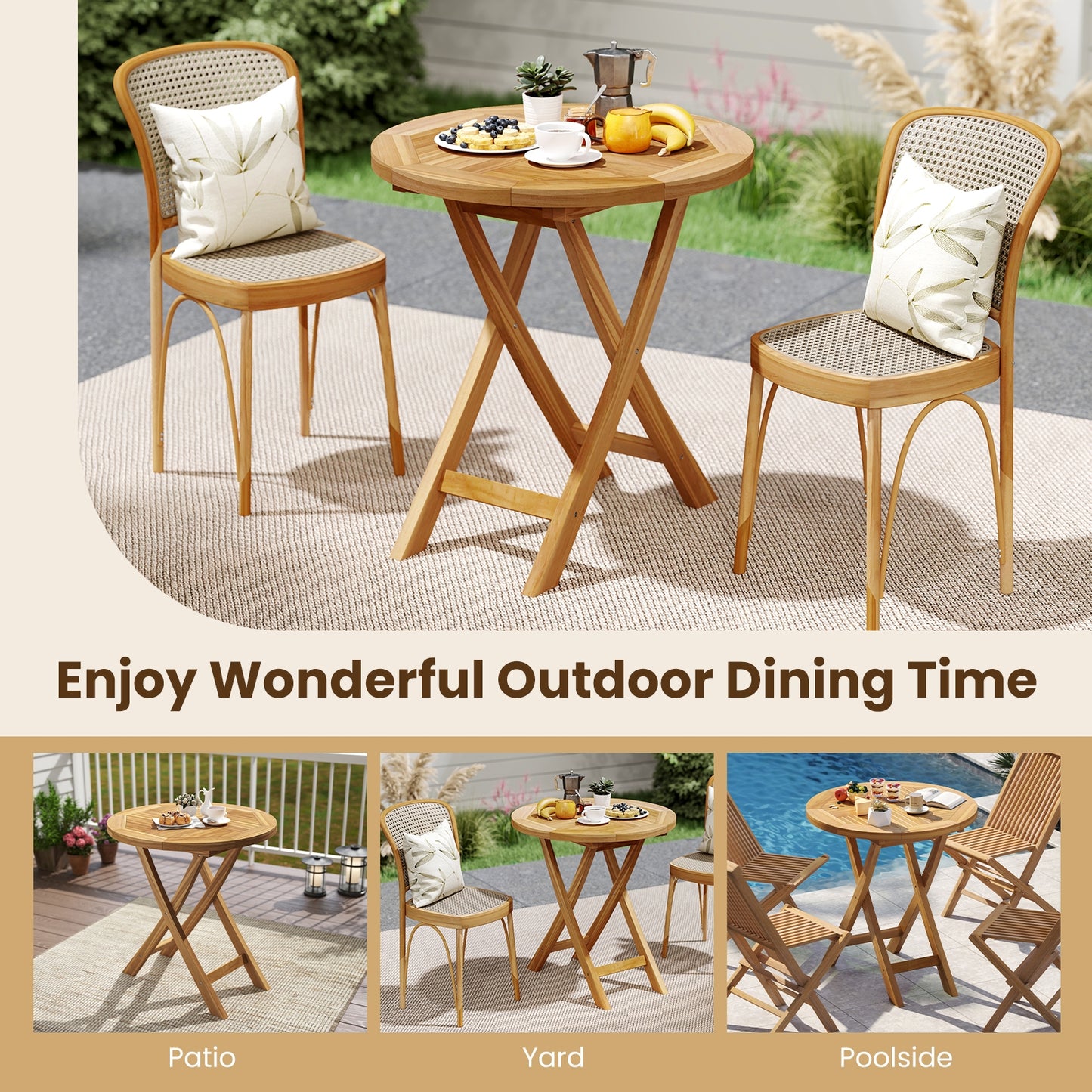 Outdoor Teak Wood Dining Table with Slatted Top and Durable X-Frame for Patio and Garden