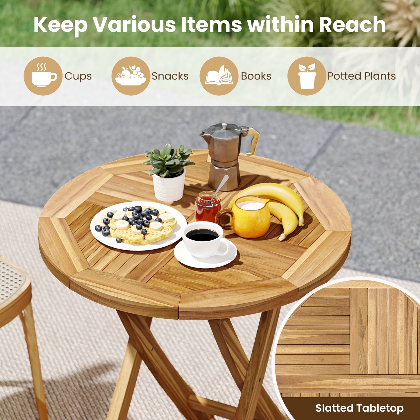 Outdoor Teak Wood Dining Table with Slatted Top and Durable X-Frame for Patio and Garden