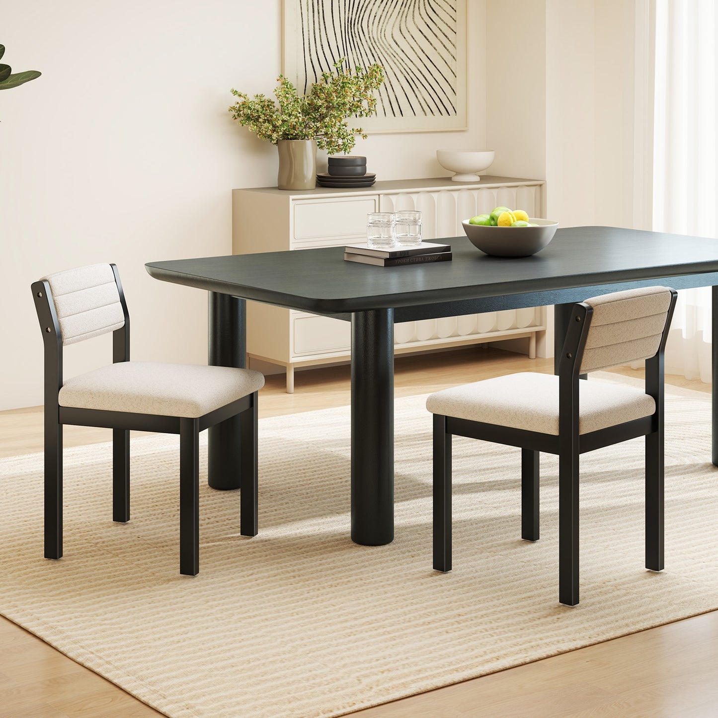 Sherpa Upholstered Dining Chairs with Ergonomic Armless Design and Sturdy Wood Frame, Set of 2