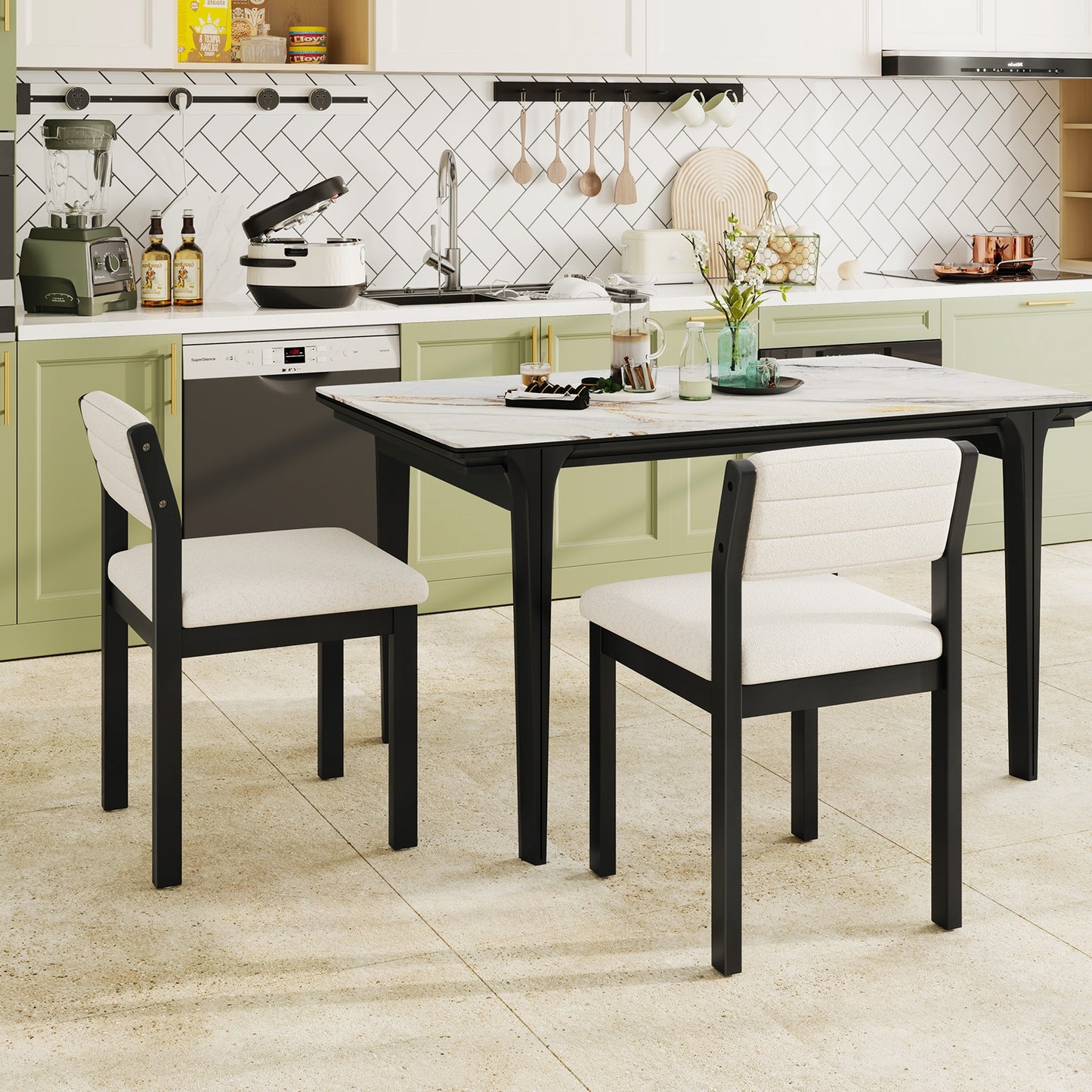 Sherpa Upholstered Dining Chairs with Ergonomic Armless Design and Sturdy Wood Frame, Set of 2