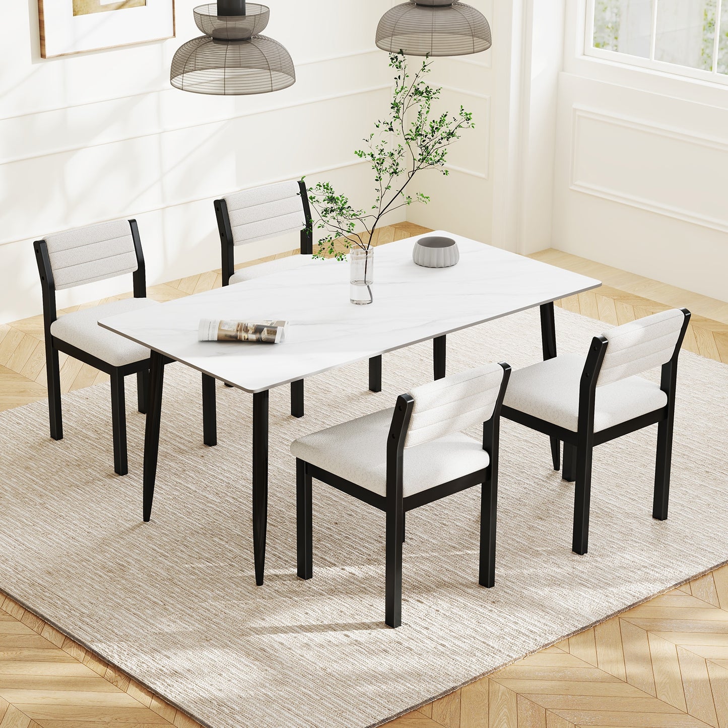 Sherpa Upholstered Dining Chairs with Ergonomic Armless Design and Sturdy Wood Frame, Set of 2