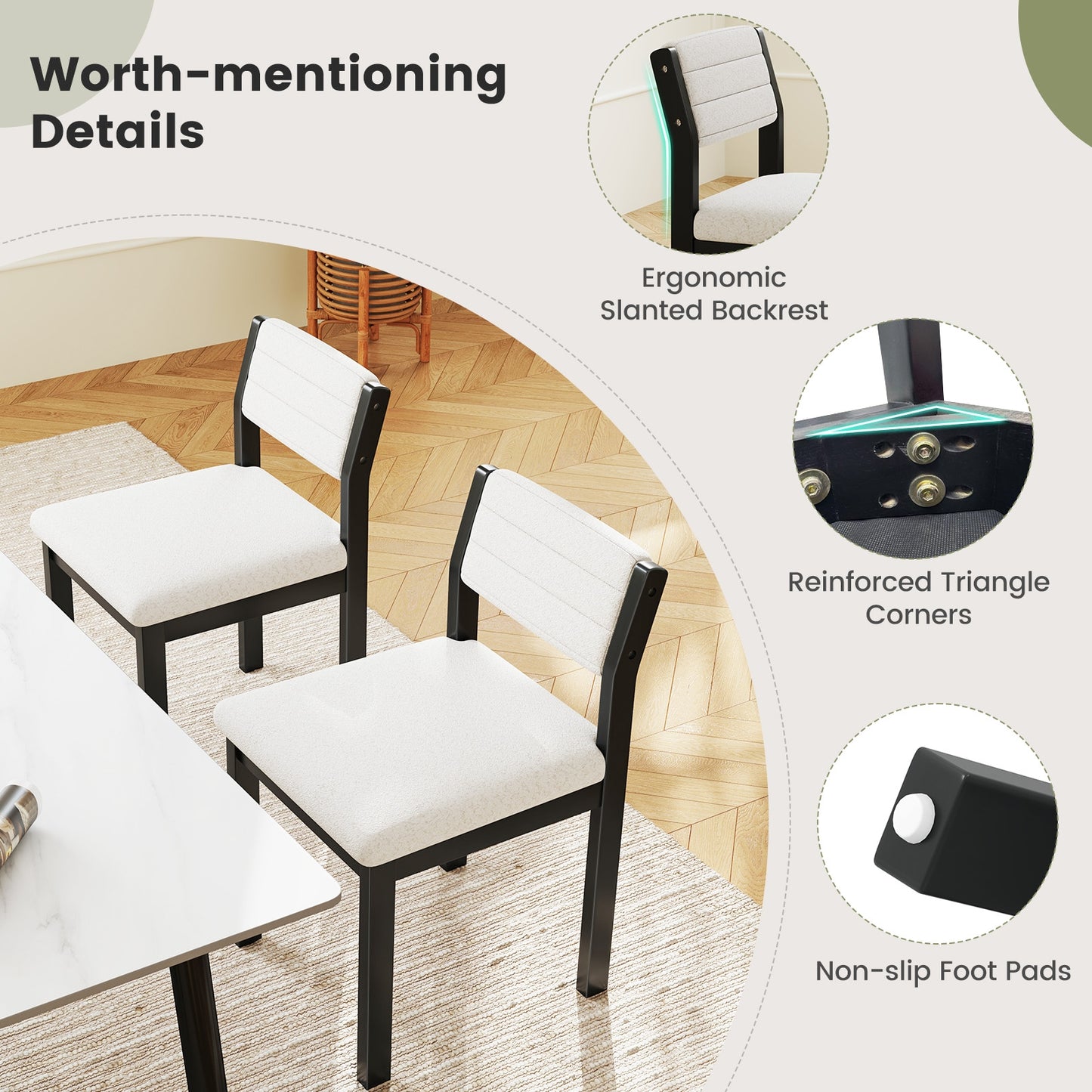 Sherpa Upholstered Dining Chairs with Ergonomic Armless Design and Sturdy Wood Frame, Set of 2