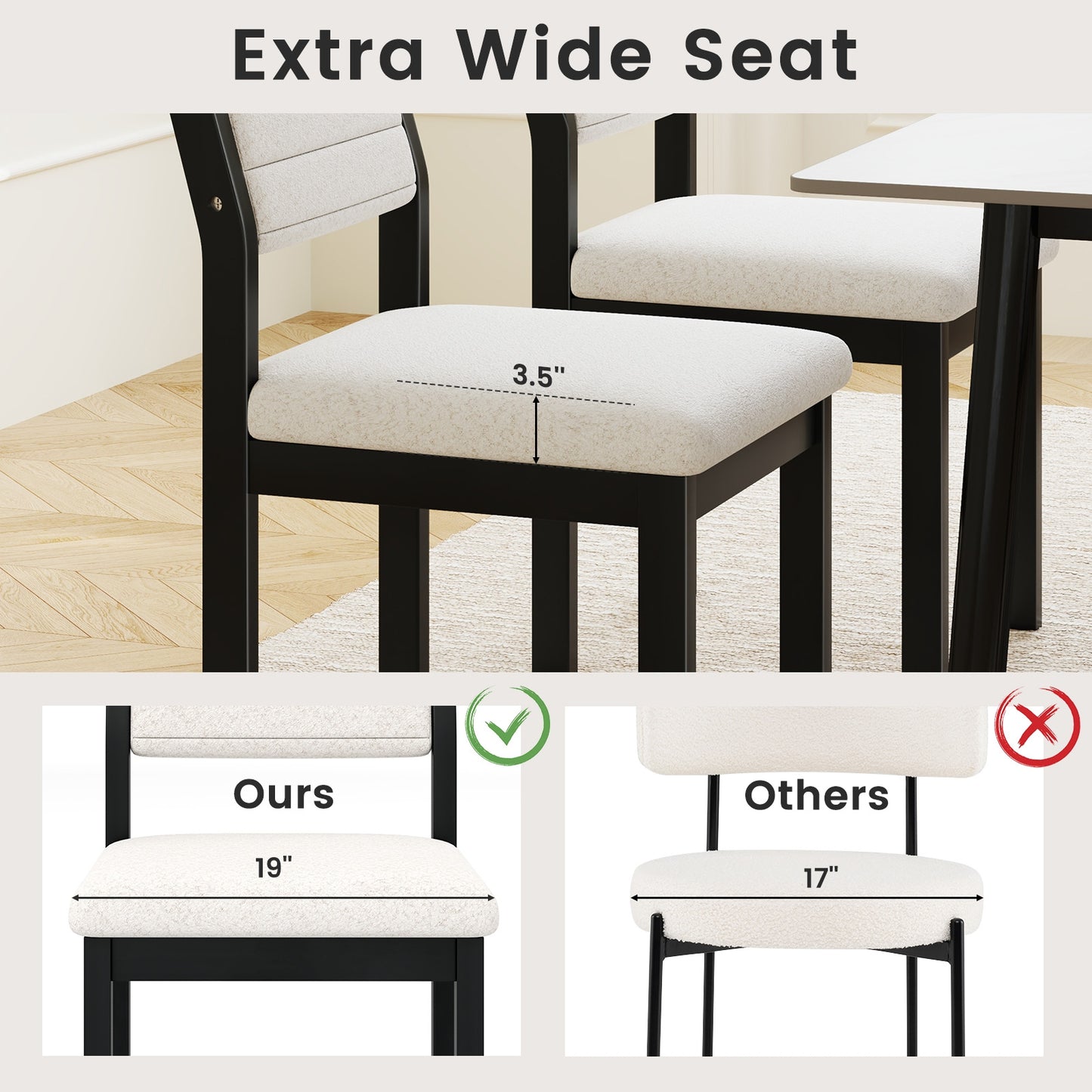 Sherpa Upholstered Dining Chairs with Ergonomic Armless Design and Sturdy Wood Frame, Set of 2