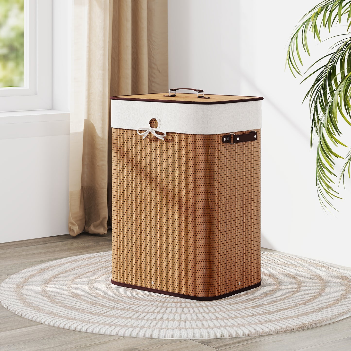 19 Gal Rectangle Bamboo Clothes Hamper with Lid & Handles
