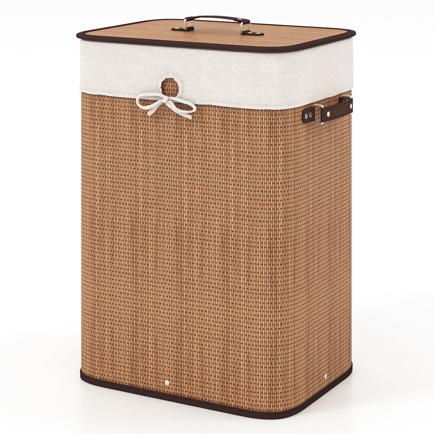 19 Gal Rectangle Bamboo Clothes Hamper with Lid & Handles
