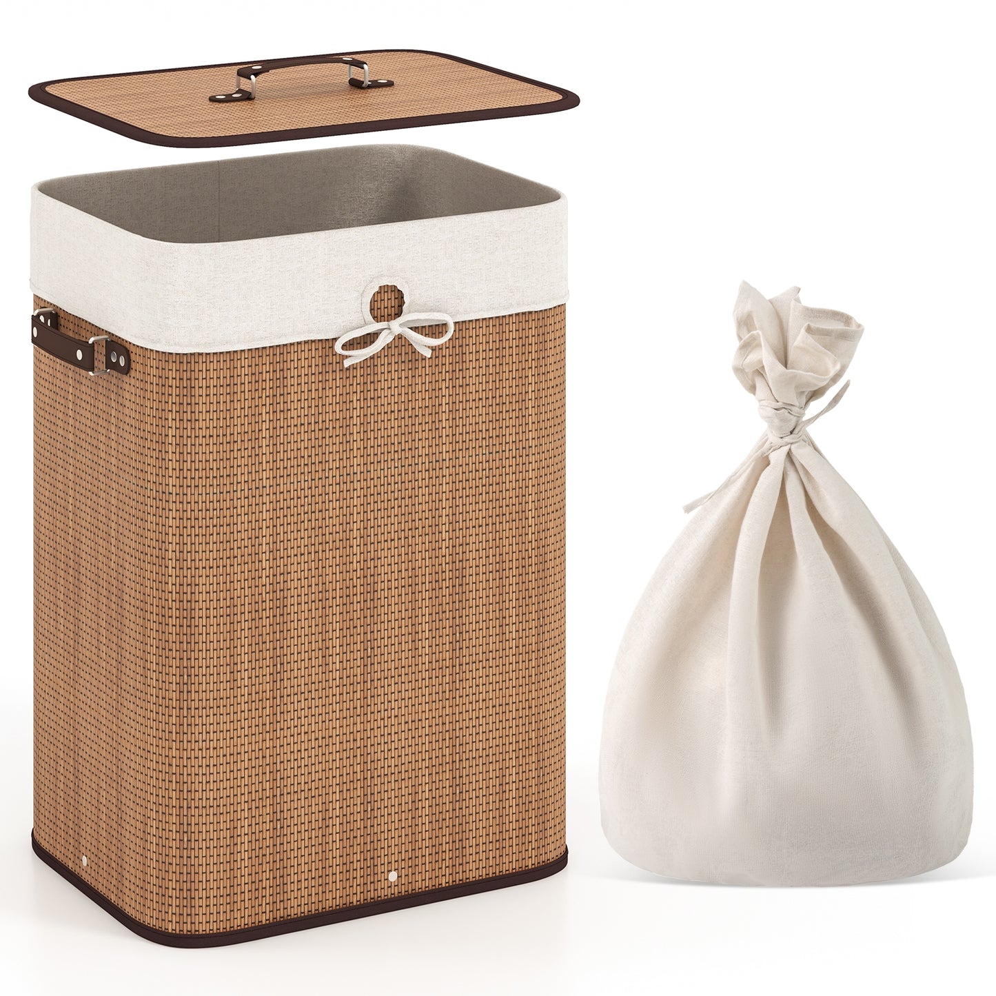 19 Gal Rectangle Bamboo Clothes Hamper with Lid & Handles