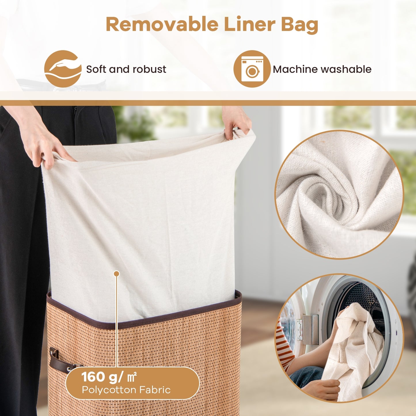 19 Gal Rectangle Bamboo Clothes Hamper with Lid & Handles