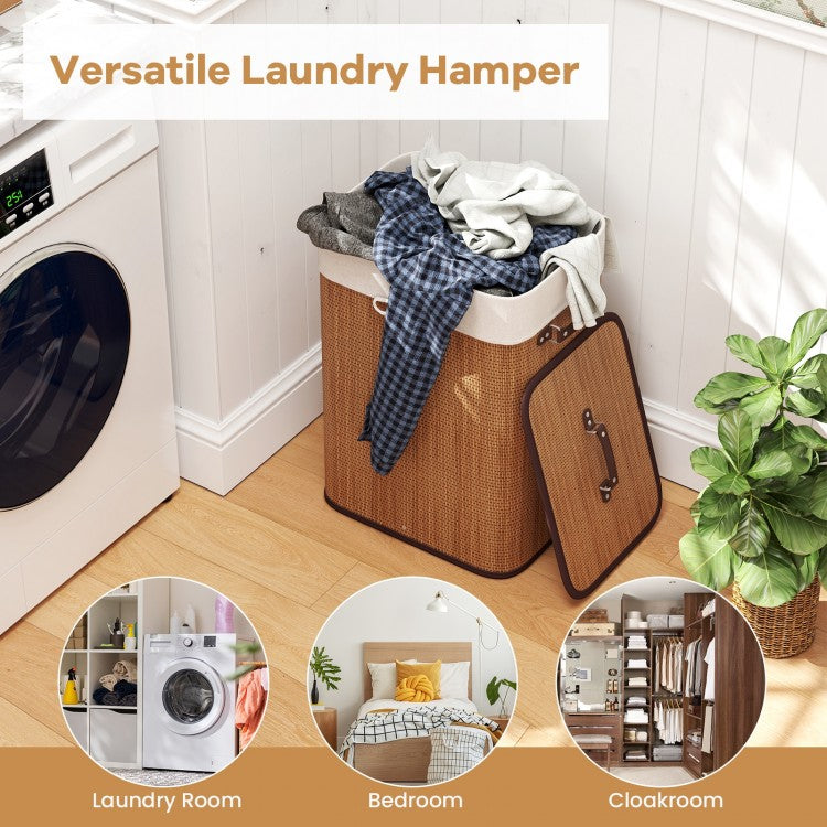 19 Gal Rectangle Bamboo Clothes Hamper with Lid & Handles