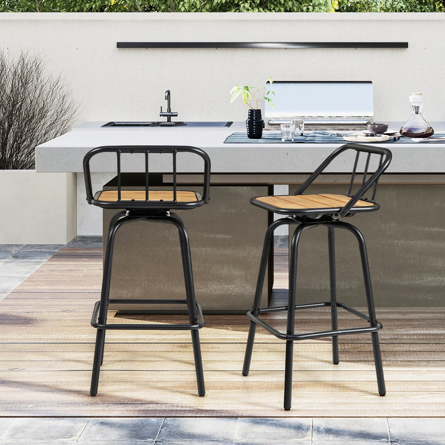 Modern Swivel Bar Stool Set of 2 with 360° Seat Backrest and Footrest