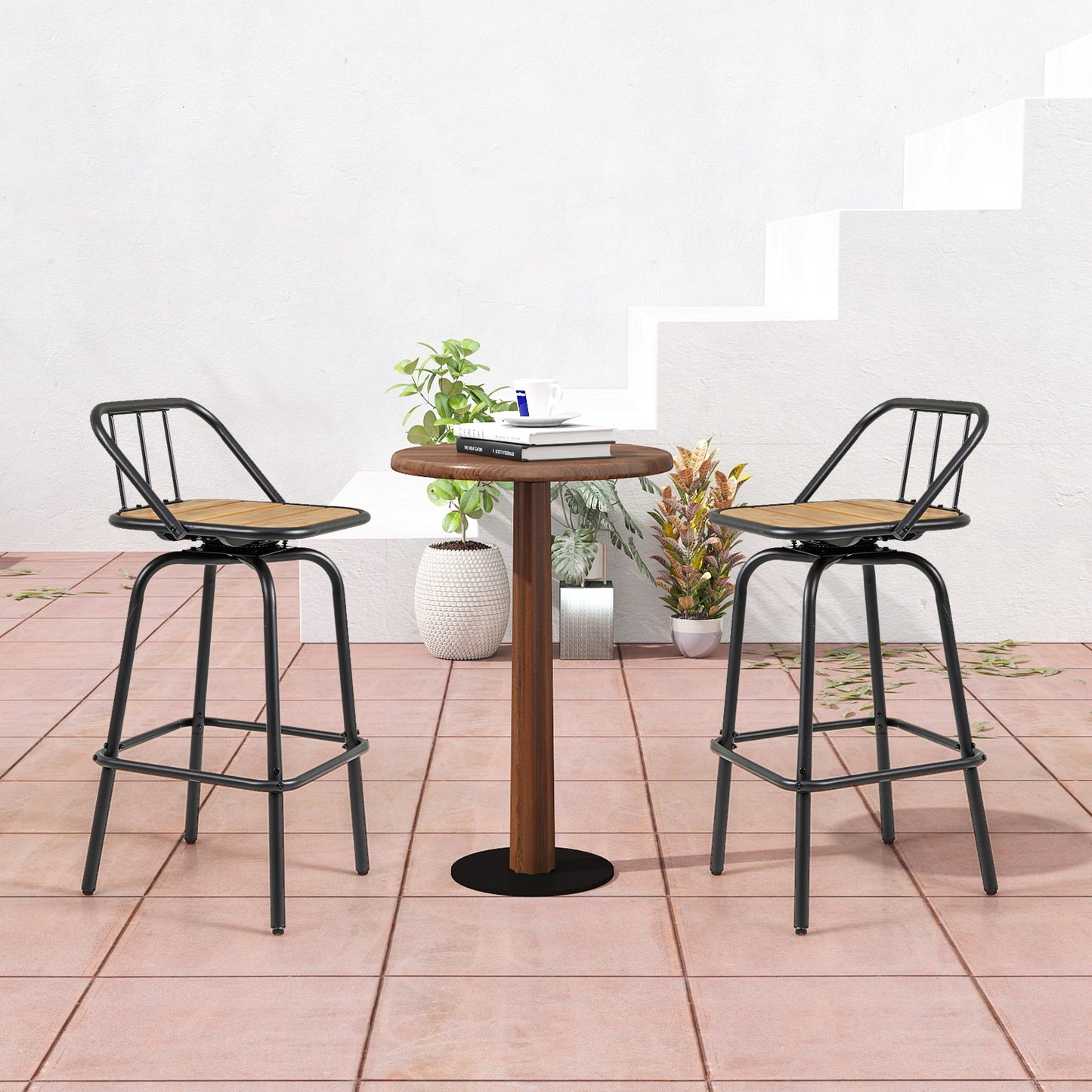 Modern Swivel Bar Stool Set of 2 with 360° Seat Backrest and Footrest