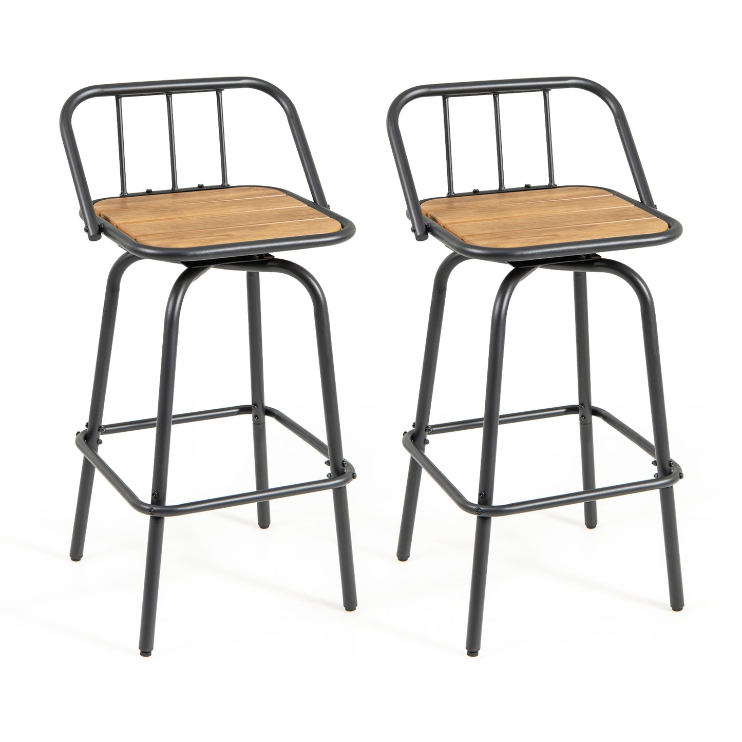 Modern Swivel Bar Stool Set of 2 with 360° Seat Backrest and Footrest