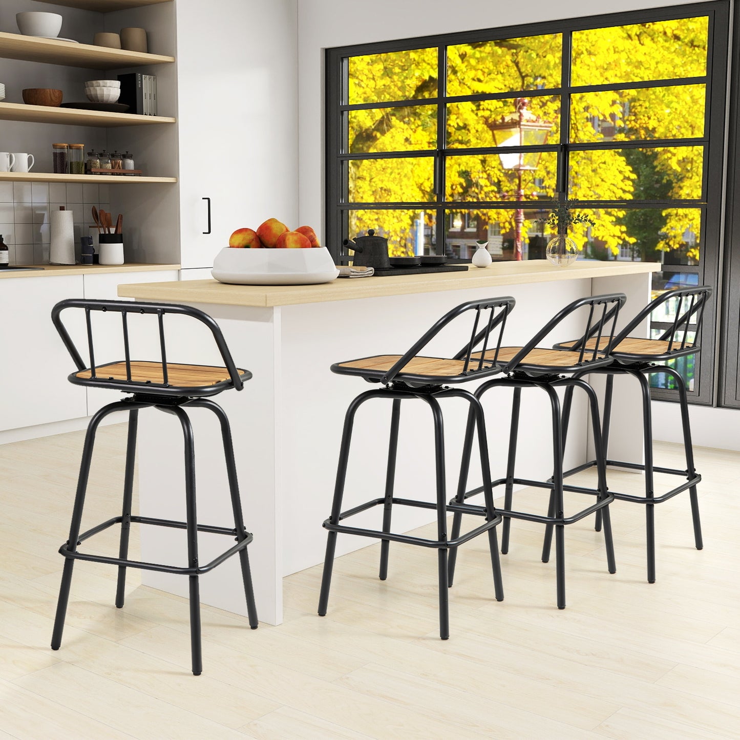 Modern Swivel Bar Stool Set of 2 with 360° Seat Backrest and Footrest