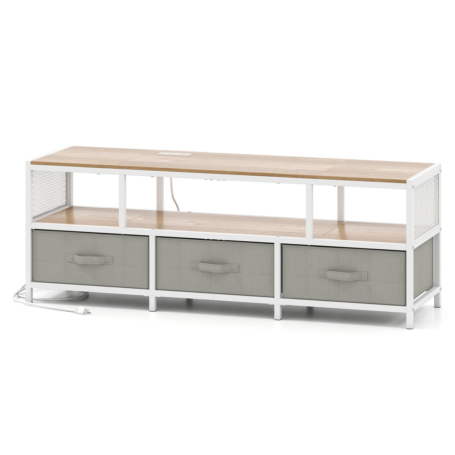 Modern Media Console with Charging Station and Storage for TVs up to 65 Inches - Natural