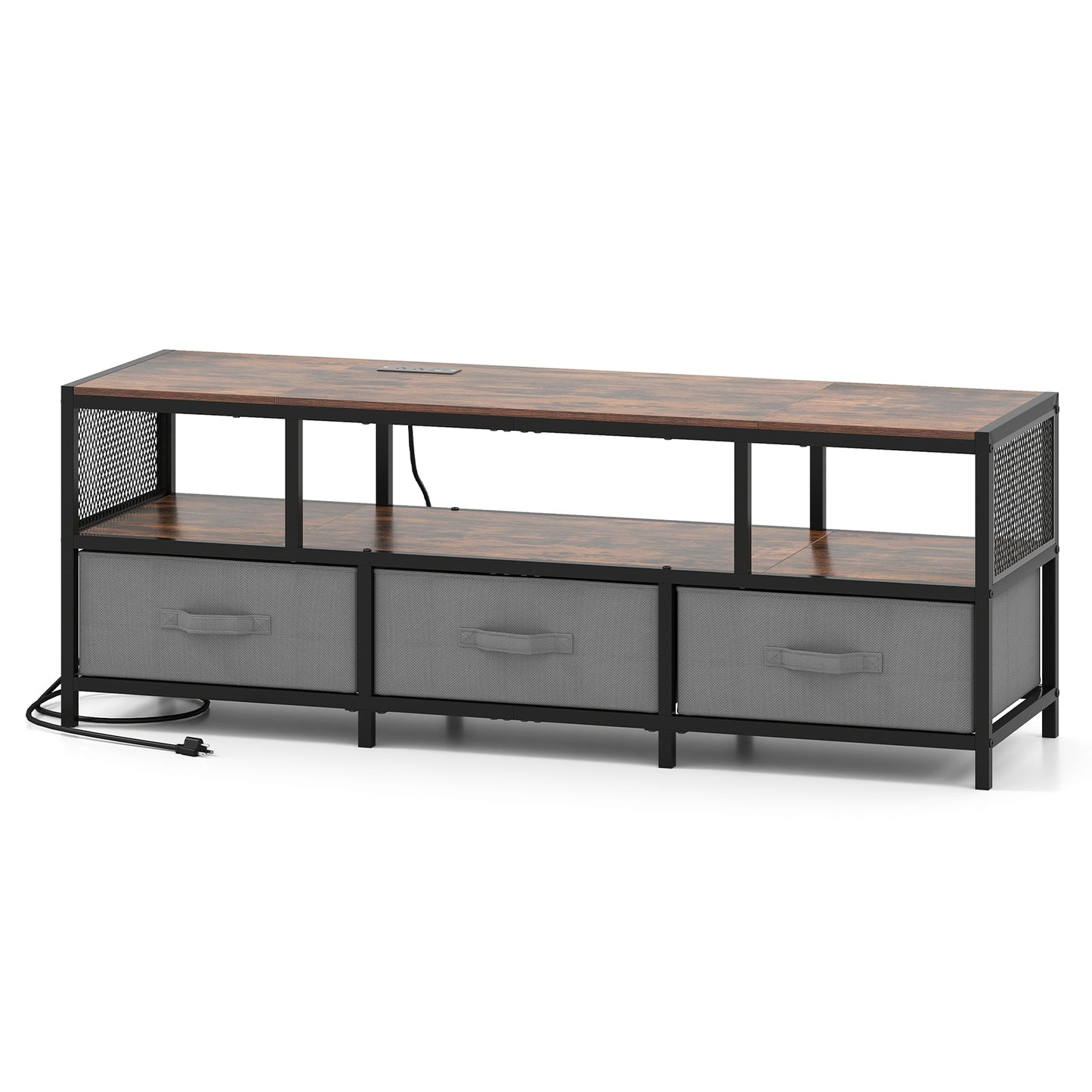 Modern Media Console with Charging Station and Storage for TVs up to 65 Inches - Rustic Brown