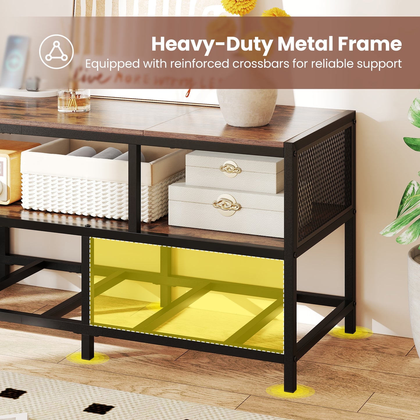 Modern Media Console with Charging Station and Storage for TVs up to 65 Inches - Rustic Brown