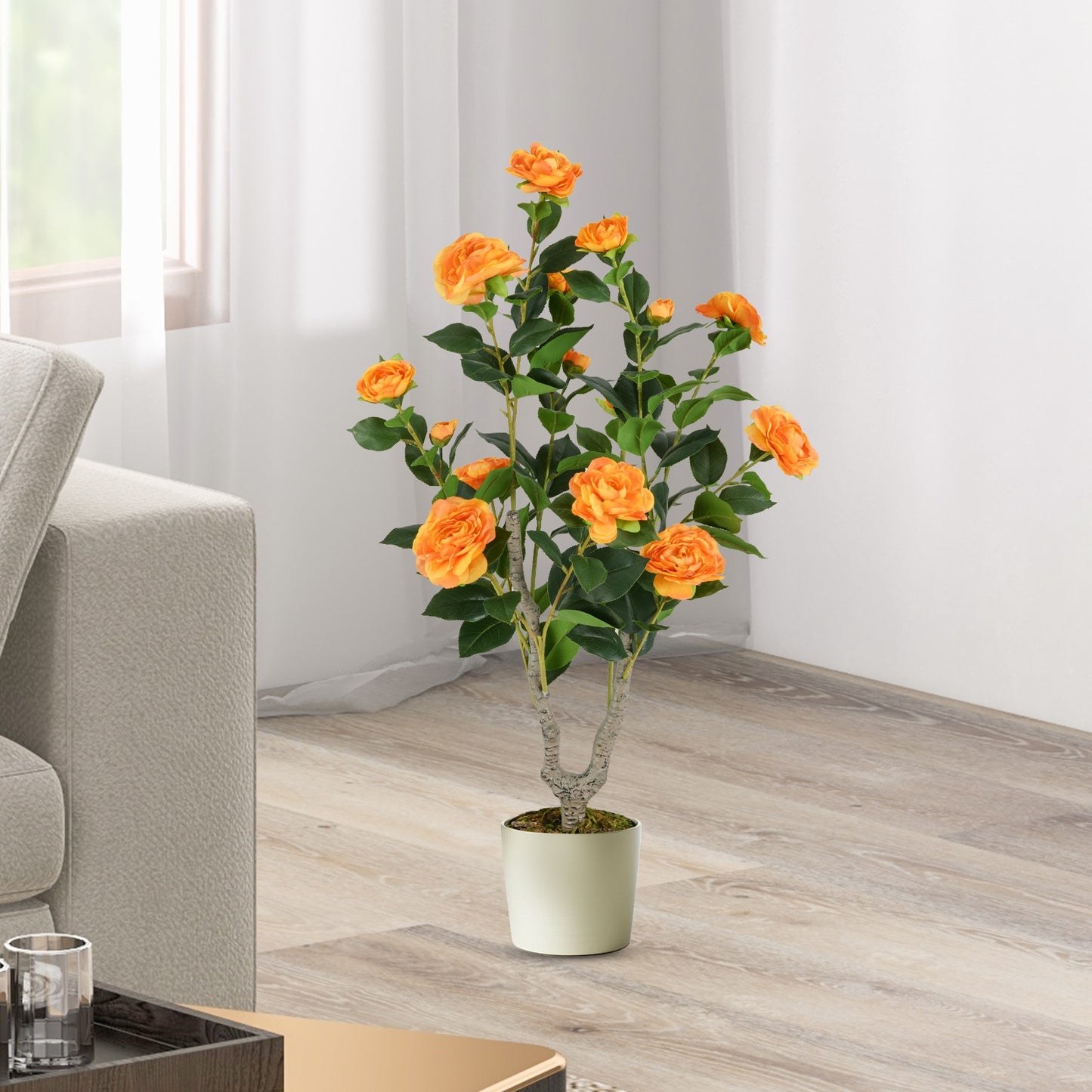 36 Inch Artificial Camellia Tree with Vibrant Blooming Flowers