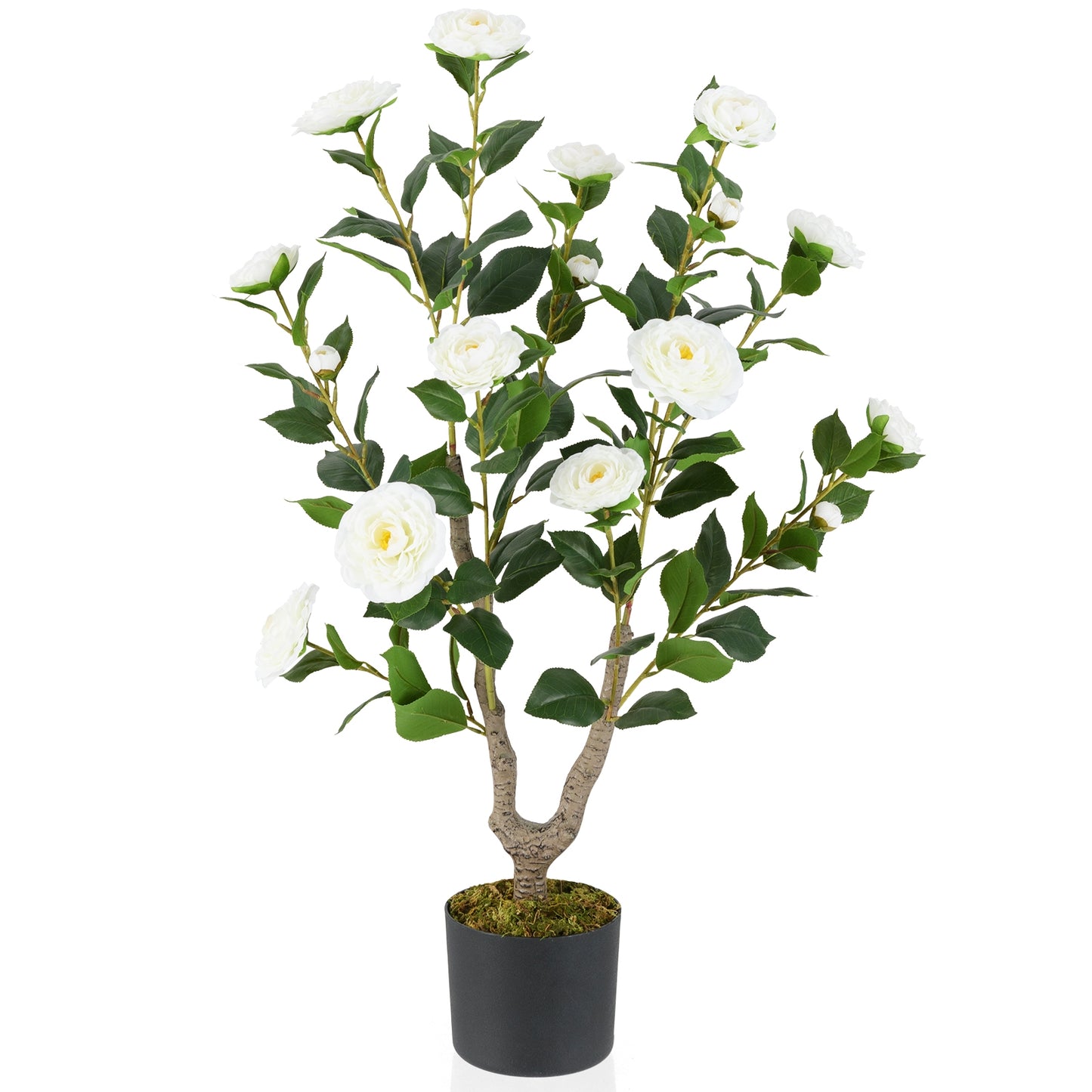 36 Inch Artificial Camellia Tree with Vibrant Blooming Flowers