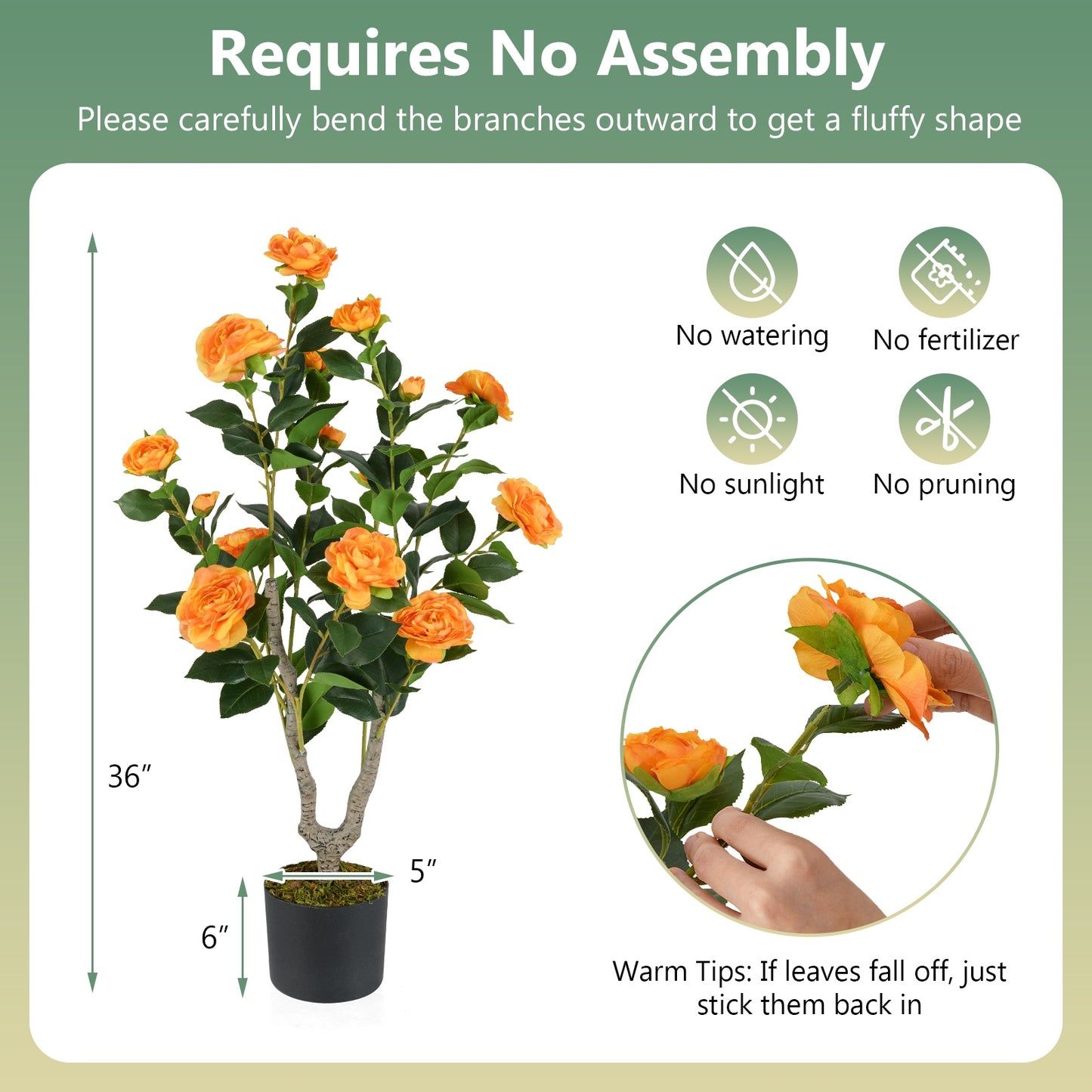 36 Inch Artificial Camellia Tree with Vibrant Blooming Flowers