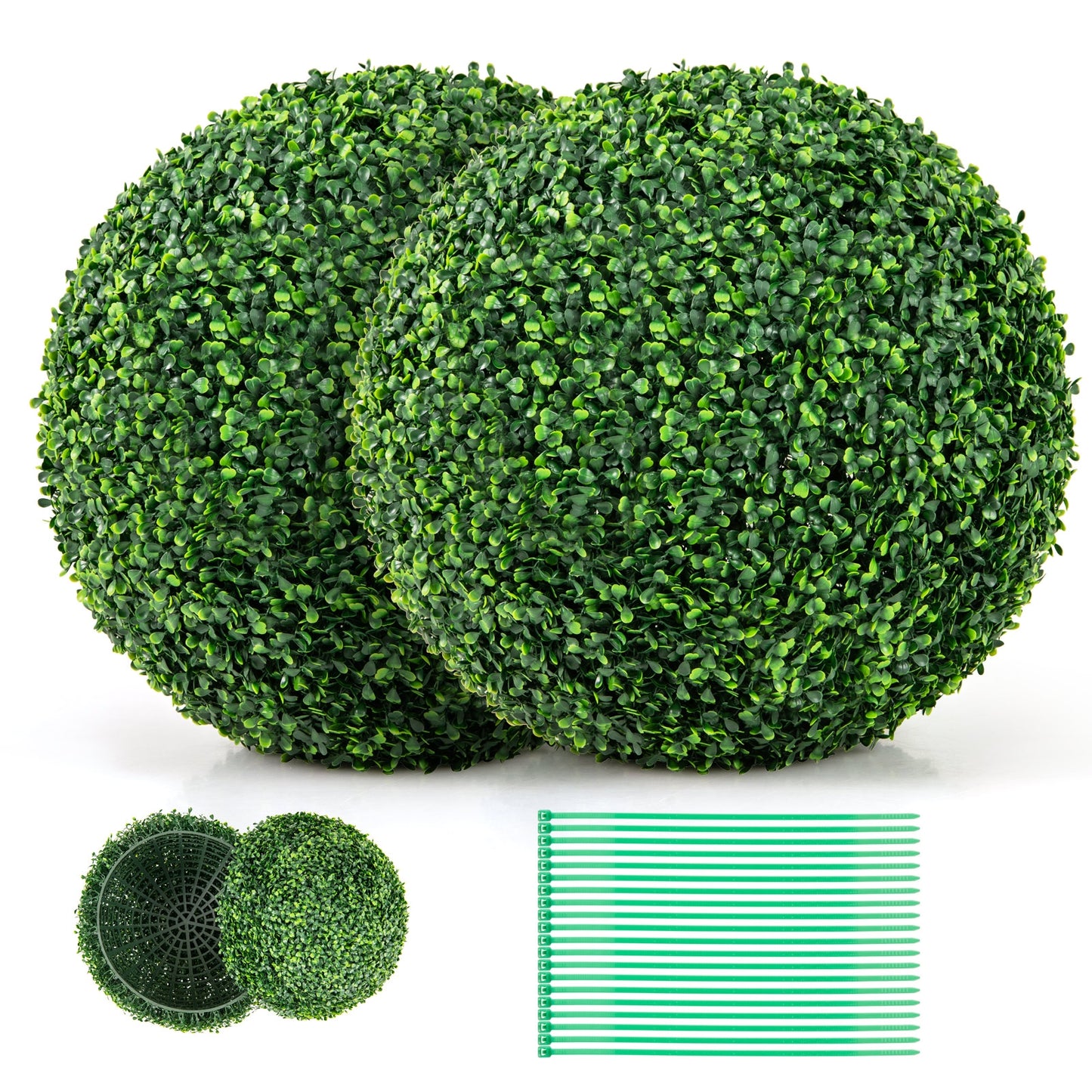 Set of 2 Artificial Boxwood Topiary Balls – 16" & 20" Faux Greenery for Patio, Garden, Front Door & Balcony