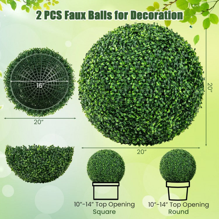 Set of 2 Artificial Boxwood Topiary Balls – 16" & 20" Faux Greenery for Patio, Garden, Front Door & Balcony