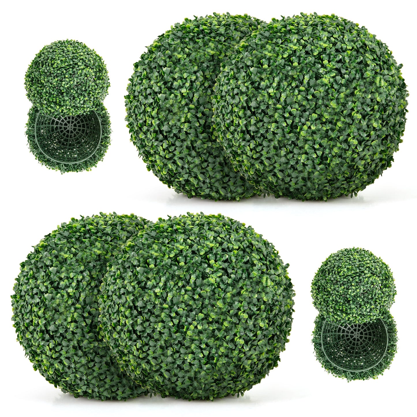 Set of 2 Artificial Boxwood Topiary Balls – 16" & 20" Faux Greenery for Patio, Garden, Front Door & Balcony