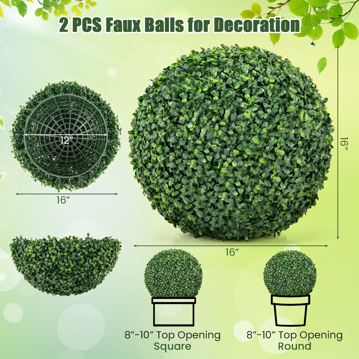 Set of 2 Artificial Boxwood Topiary Balls – 16" & 20" Faux Greenery for Patio, Garden, Front Door & Balcony