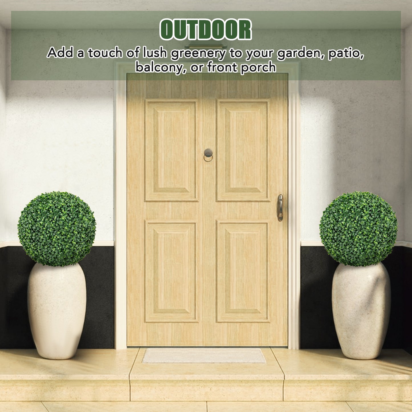 Set of 2 Artificial Boxwood Topiary Balls – 16" & 20" Faux Greenery for Patio, Garden, Front Door & Balcony