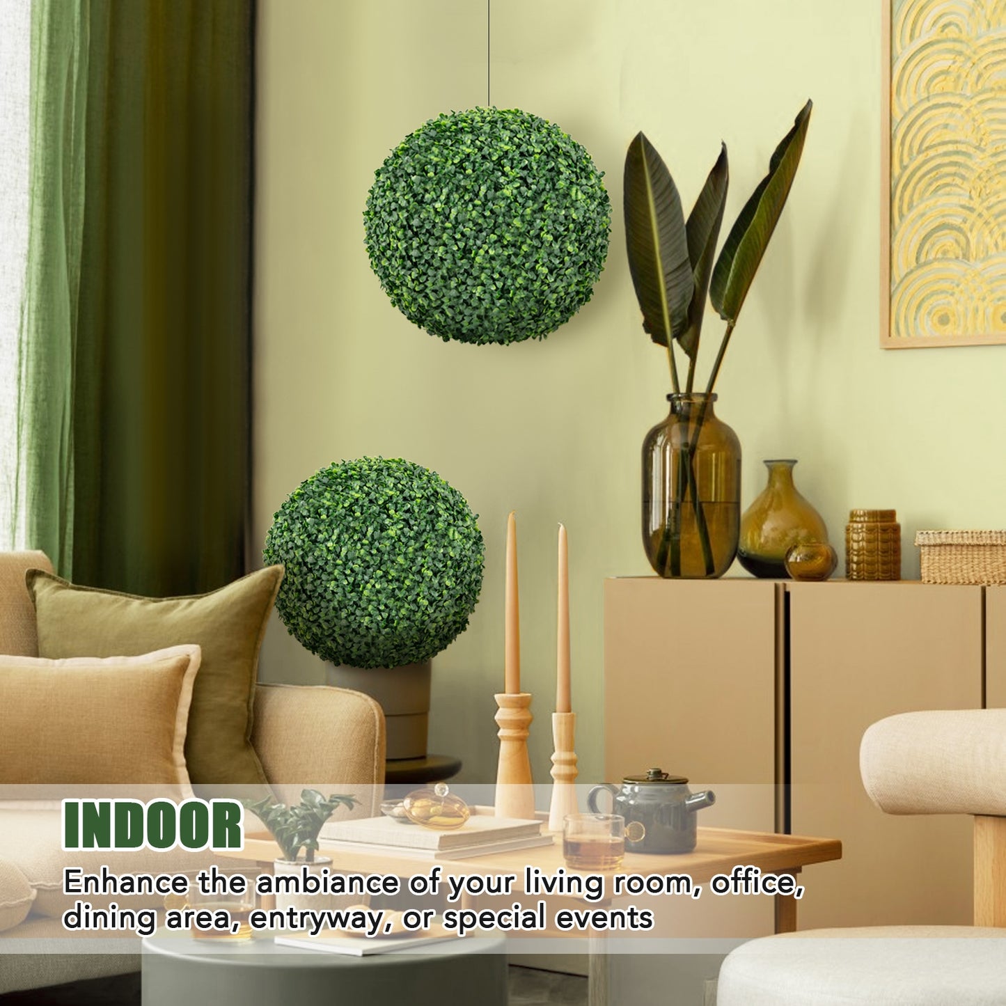 Set of 2 Artificial Boxwood Topiary Balls – 16" & 20" Faux Greenery for Patio, Garden, Front Door & Balcony