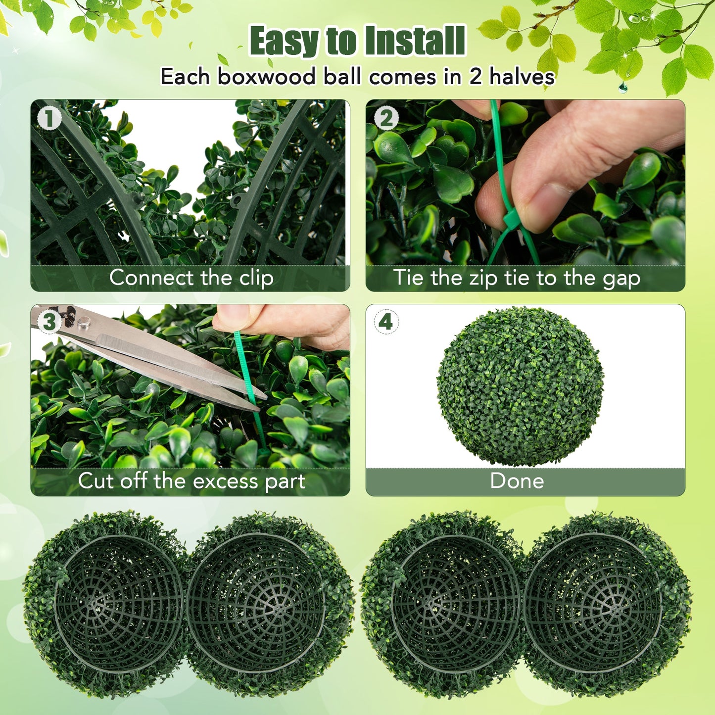 Set of 2 Artificial Boxwood Topiary Balls – 16" & 20" Faux Greenery for Patio, Garden, Front Door & Balcony