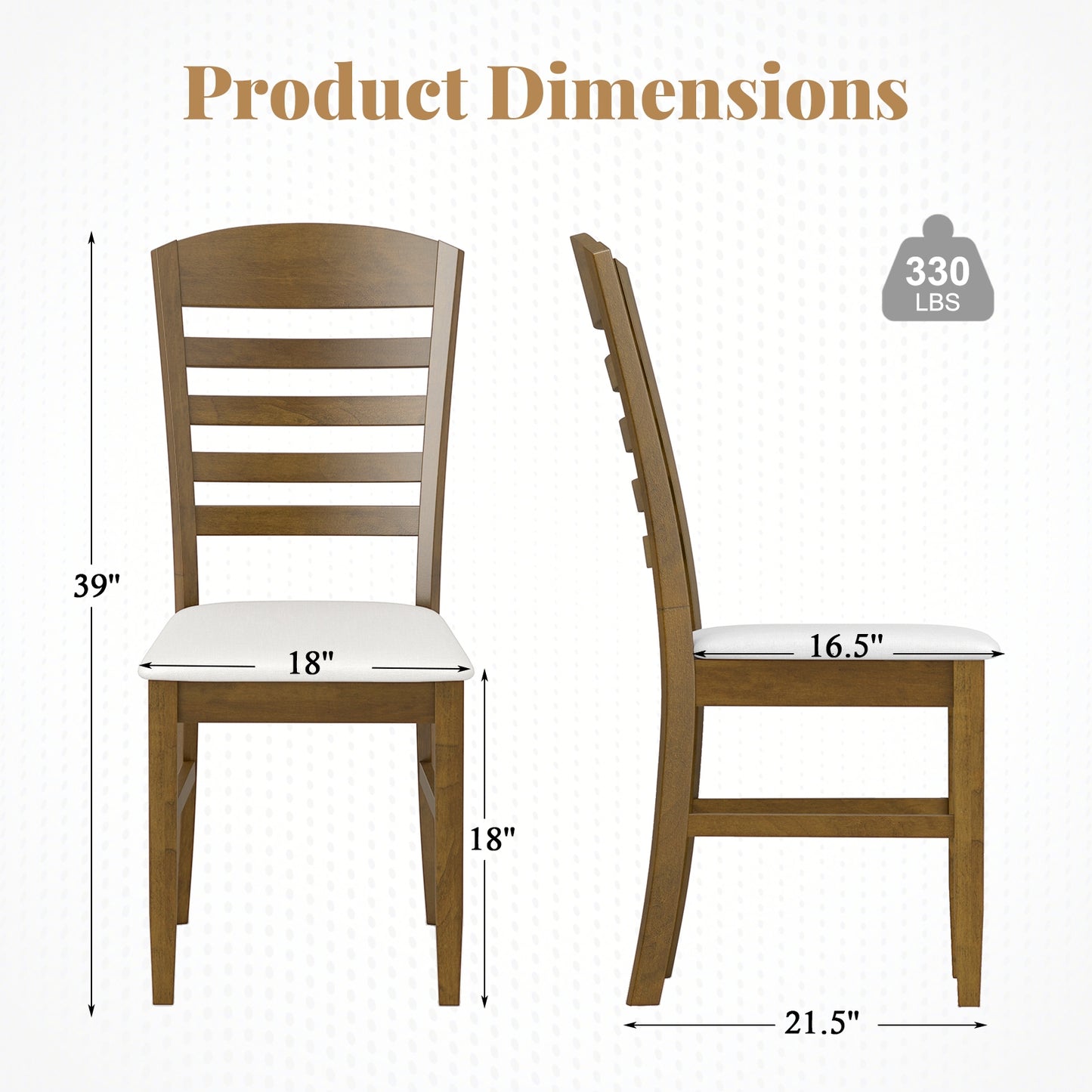 Dining Chairs with Padded Seat and Sturdy Rubber Wood Frame, Set of 2
