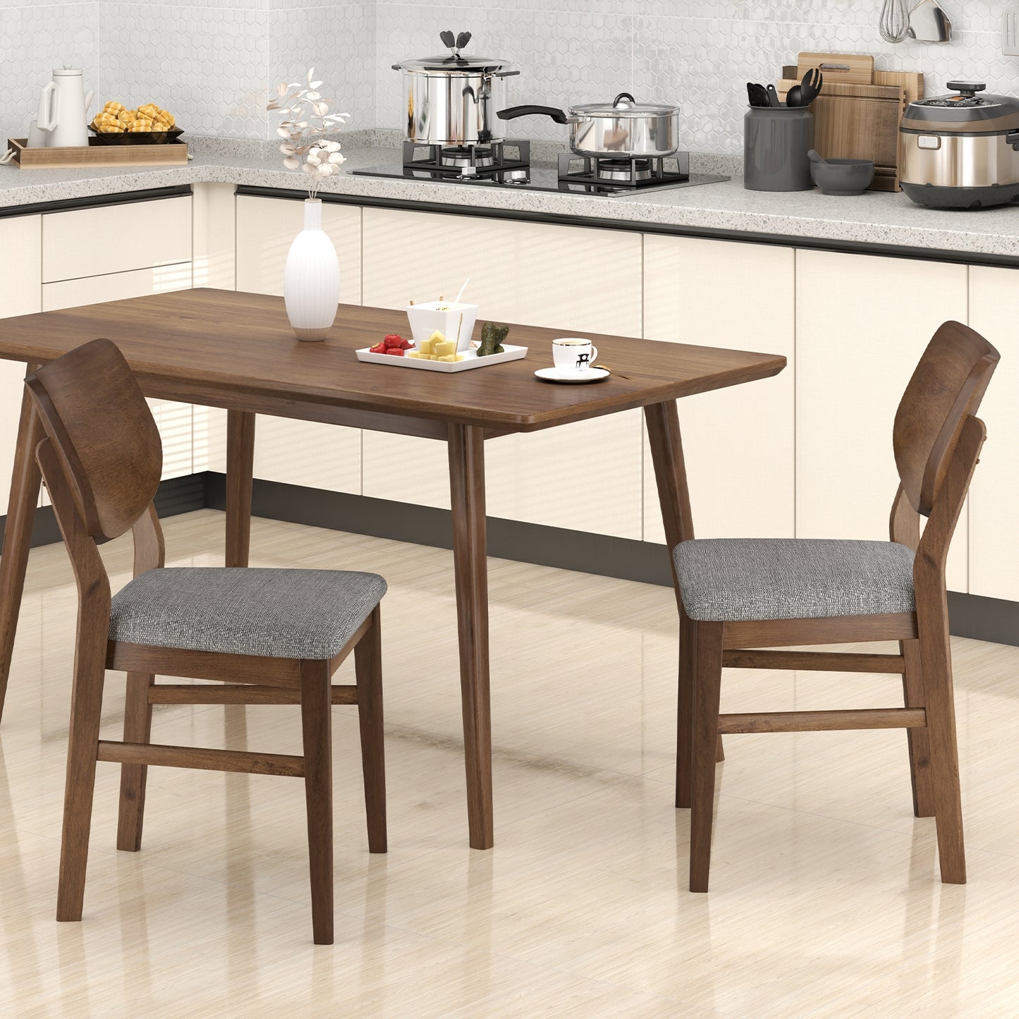 Set of 2 Farmhouse Upholstered Dining Chairs with Rubber Wood Frame – Grey
