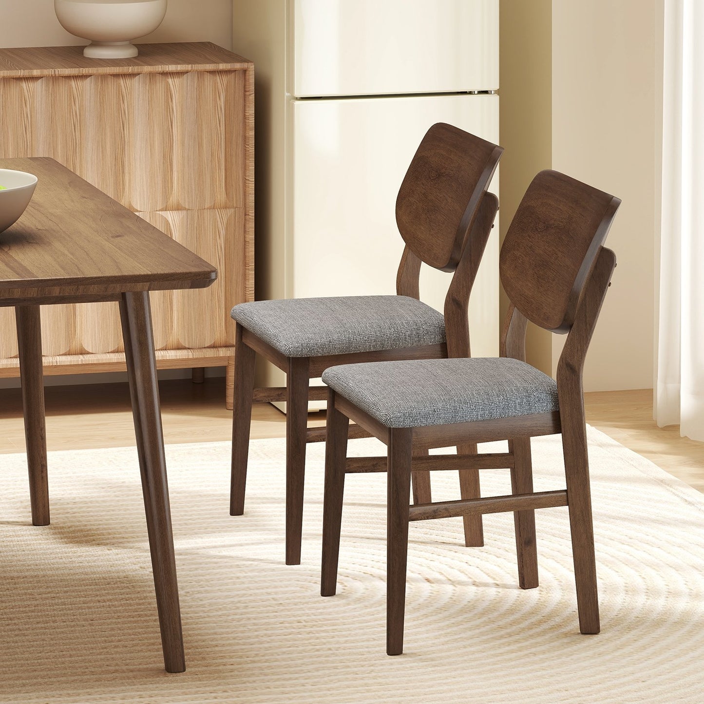Set of 2 Farmhouse Upholstered Dining Chairs with Rubber Wood Frame – Grey