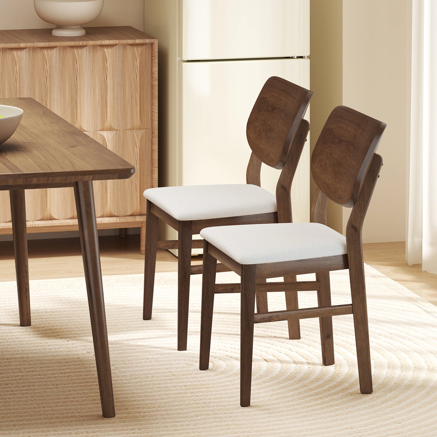 Set of 2 Farmhouse Upholstered Dining Chairs with Rubber Wood Frame – White