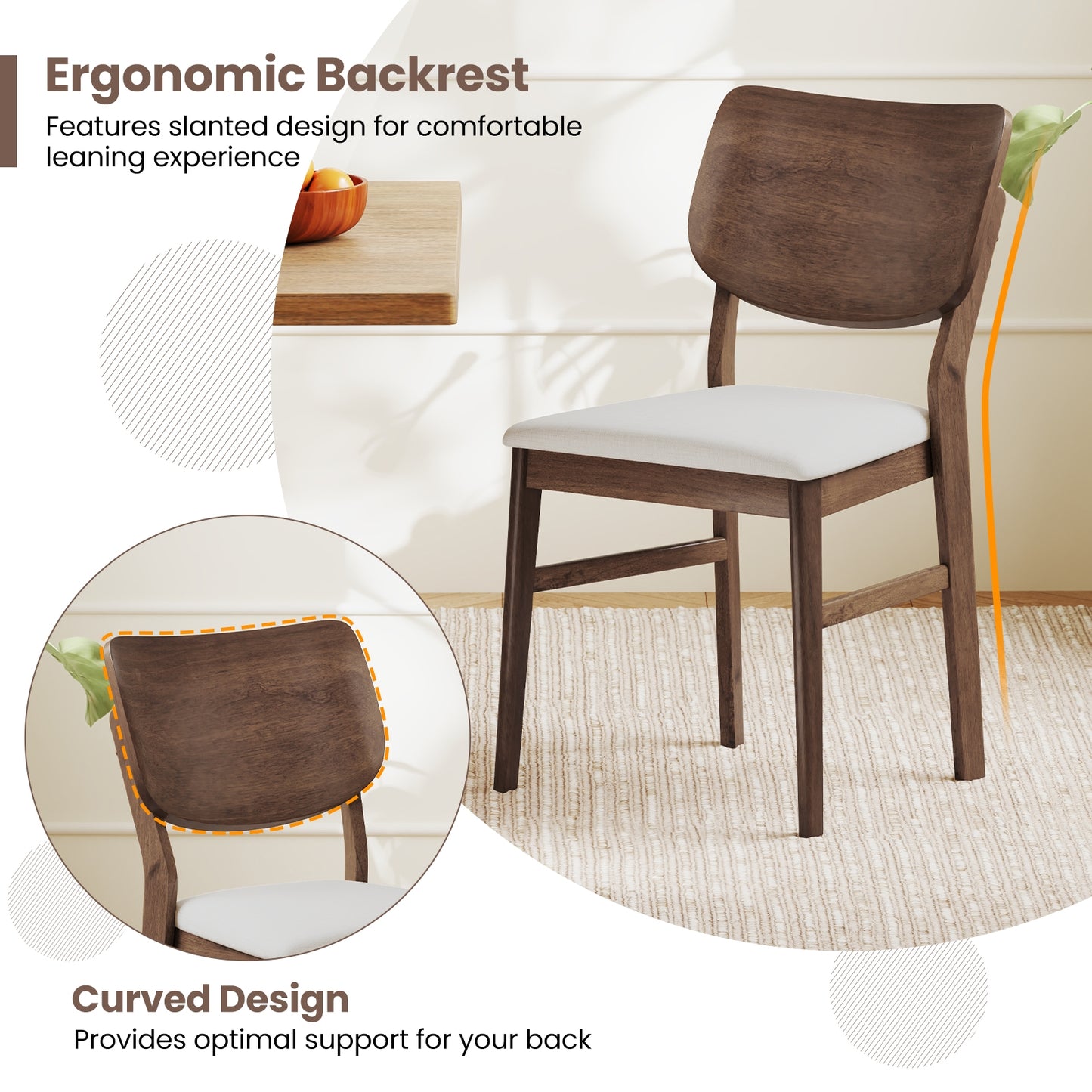Set of 2 Farmhouse Upholstered Dining Chairs with Rubber Wood Frame – White