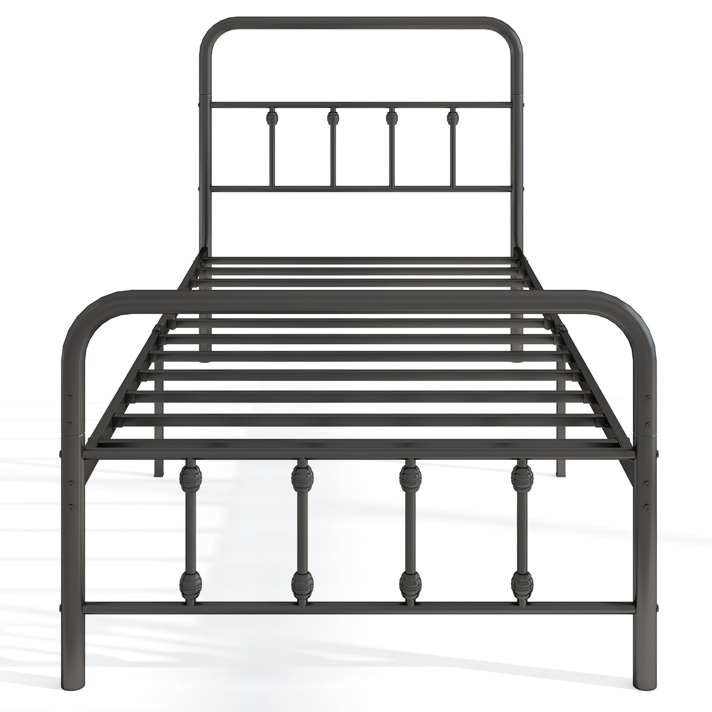 Victorian Style Metal Bed Frame with Headboard and 12.5" Underbed Storage – Twin Size